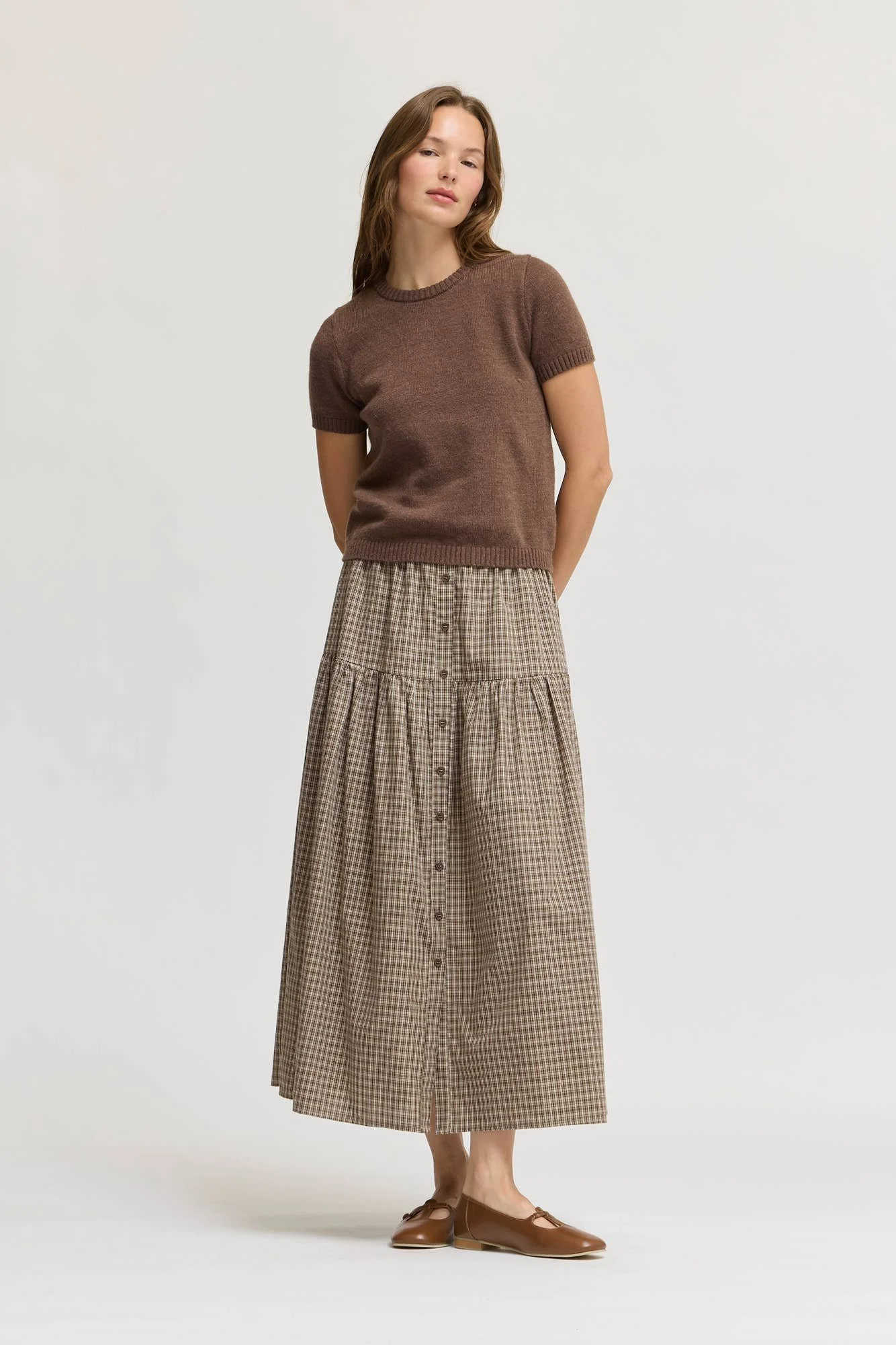 Short Sleeve Knit Sweater Top Chocolate