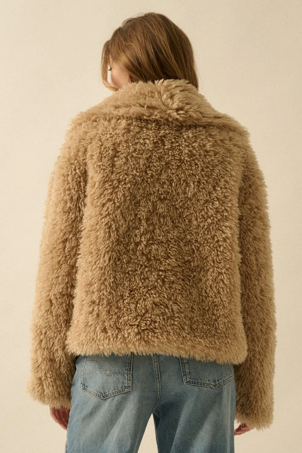 Faux Fur Shawl Collar Jacket Sand