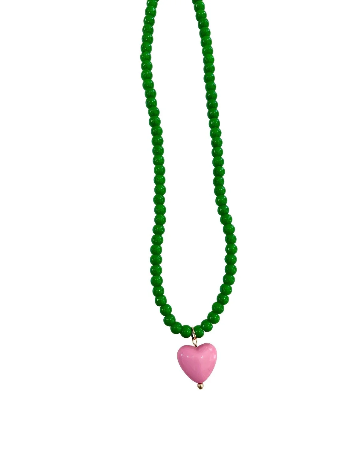 Pippa Beaded Heart Necklace Green & Pink