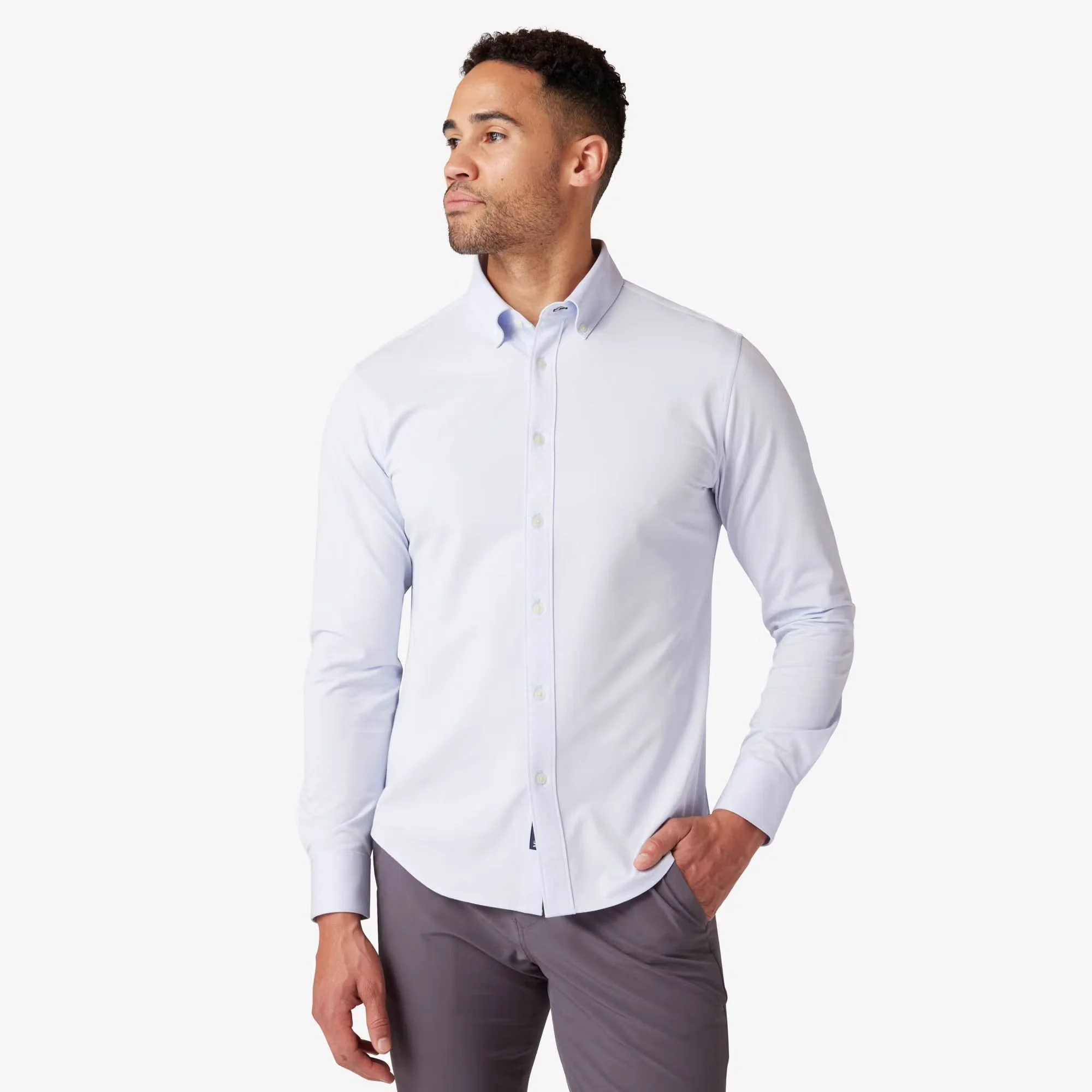 M+M Ellis Oxford No Tuck Sky Solid
