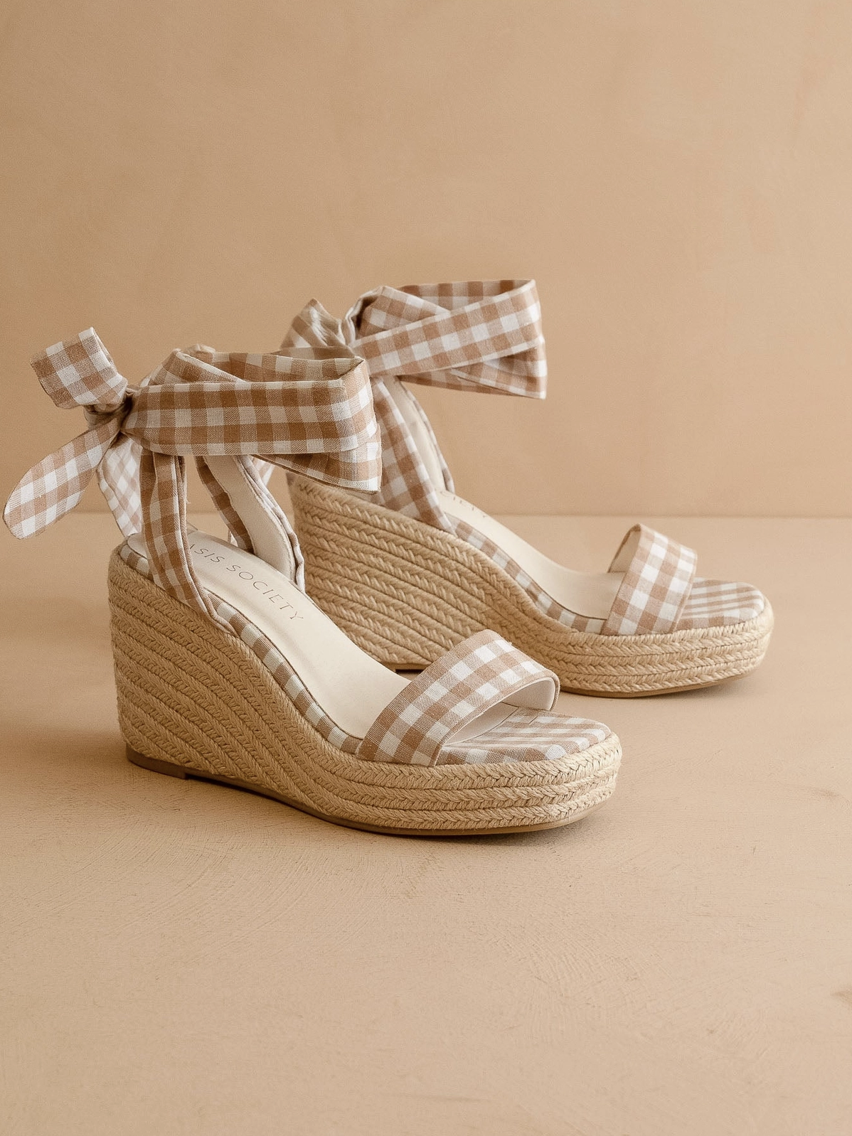 The Oceana Wrap Wedge Latte Gingham