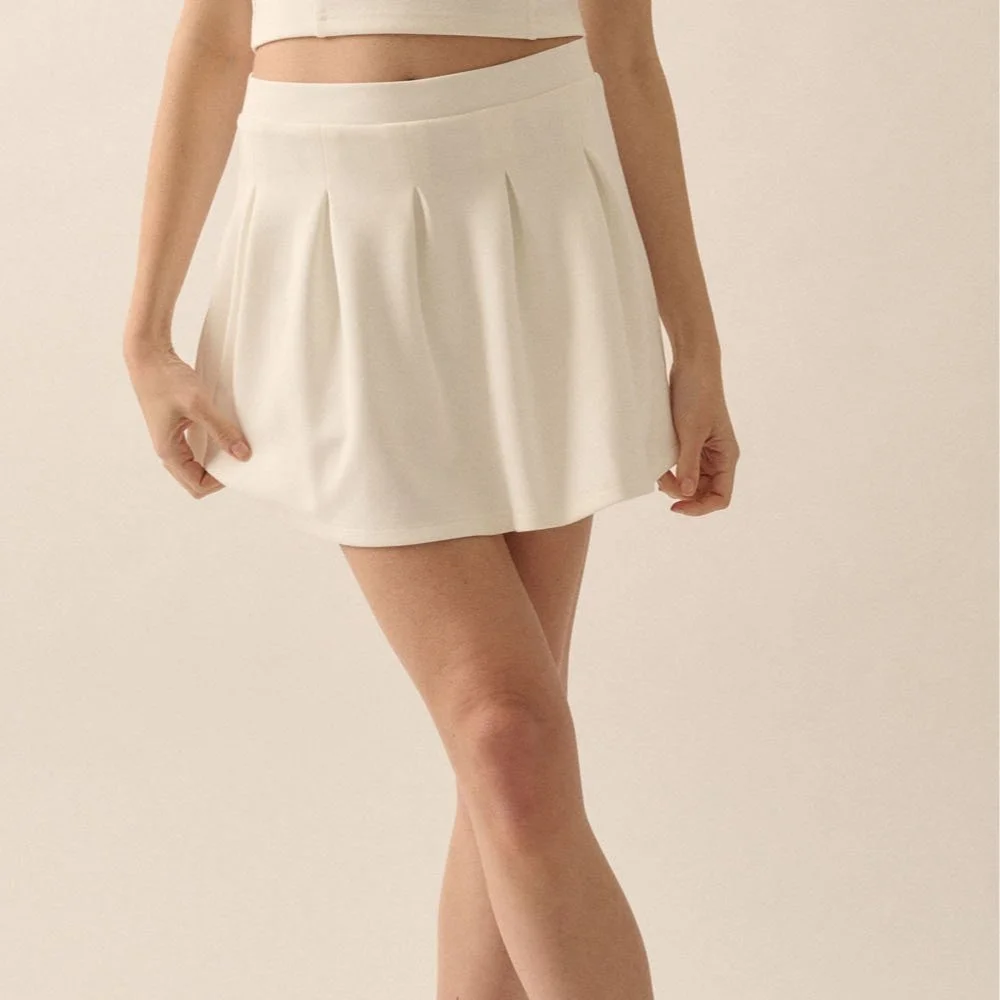 Premium Scuba High Waist Pleated Skort Cream