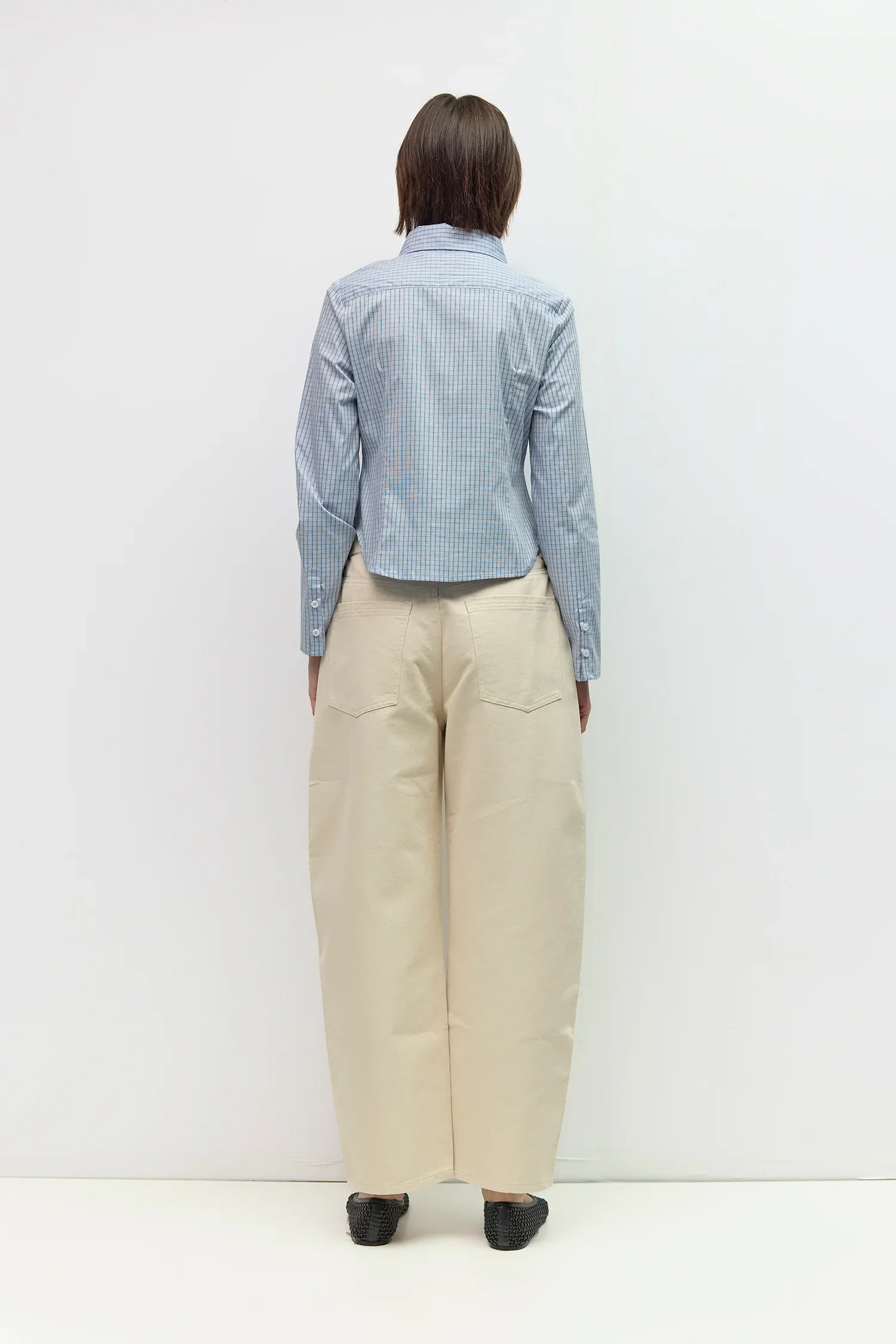The Nicole Tapered Collared Top Blue Plaid