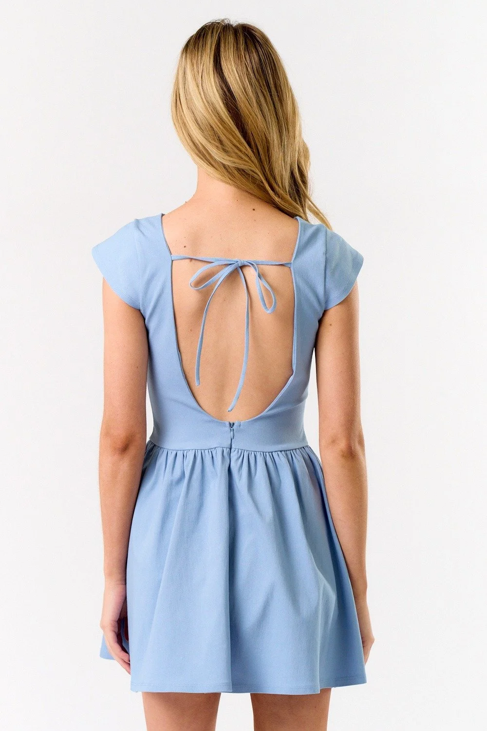 Cap Sleeve Open Back Mini Dress Baby Blue
