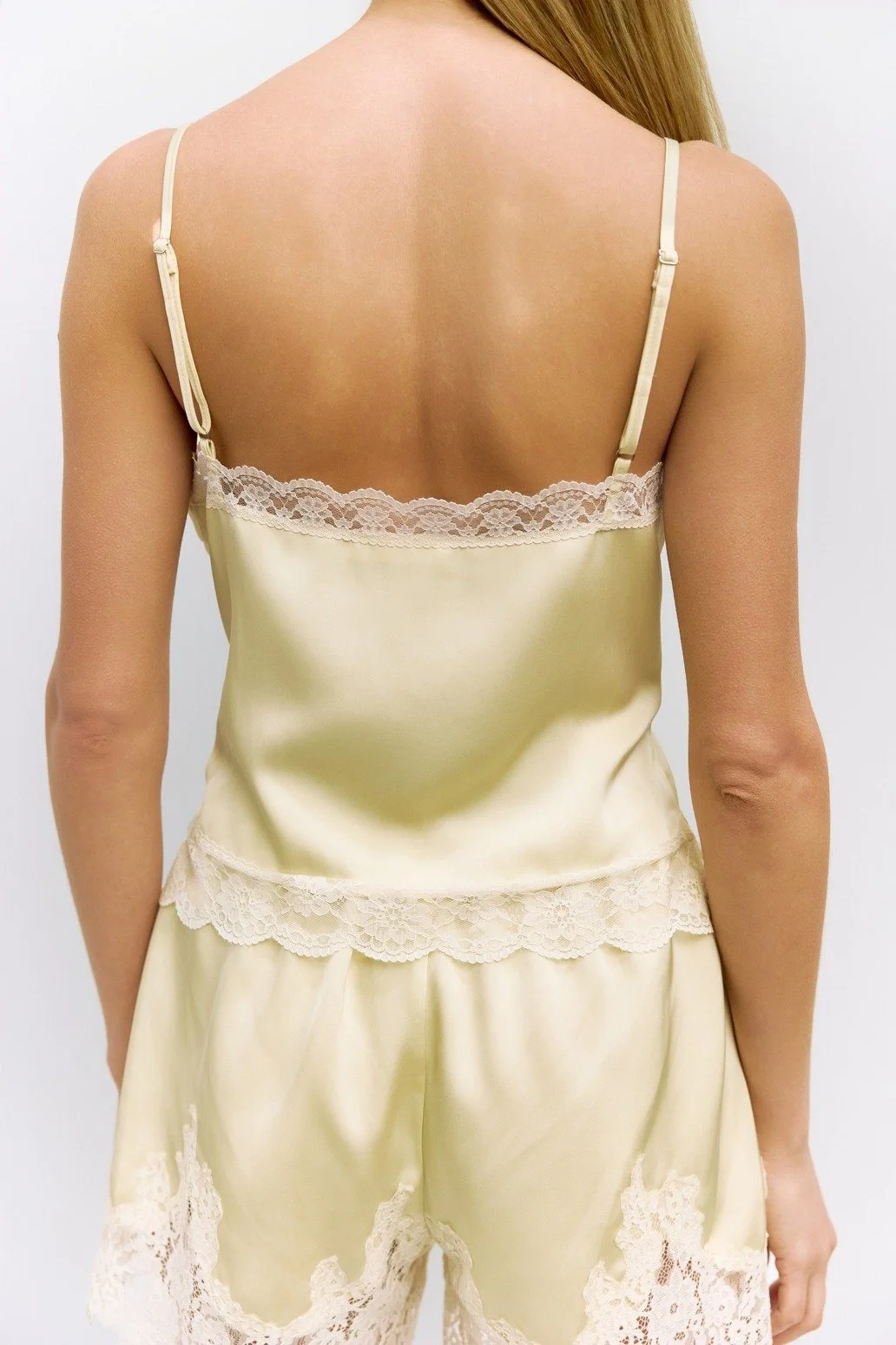 The Sera Satin Lace Tank Top Yellow