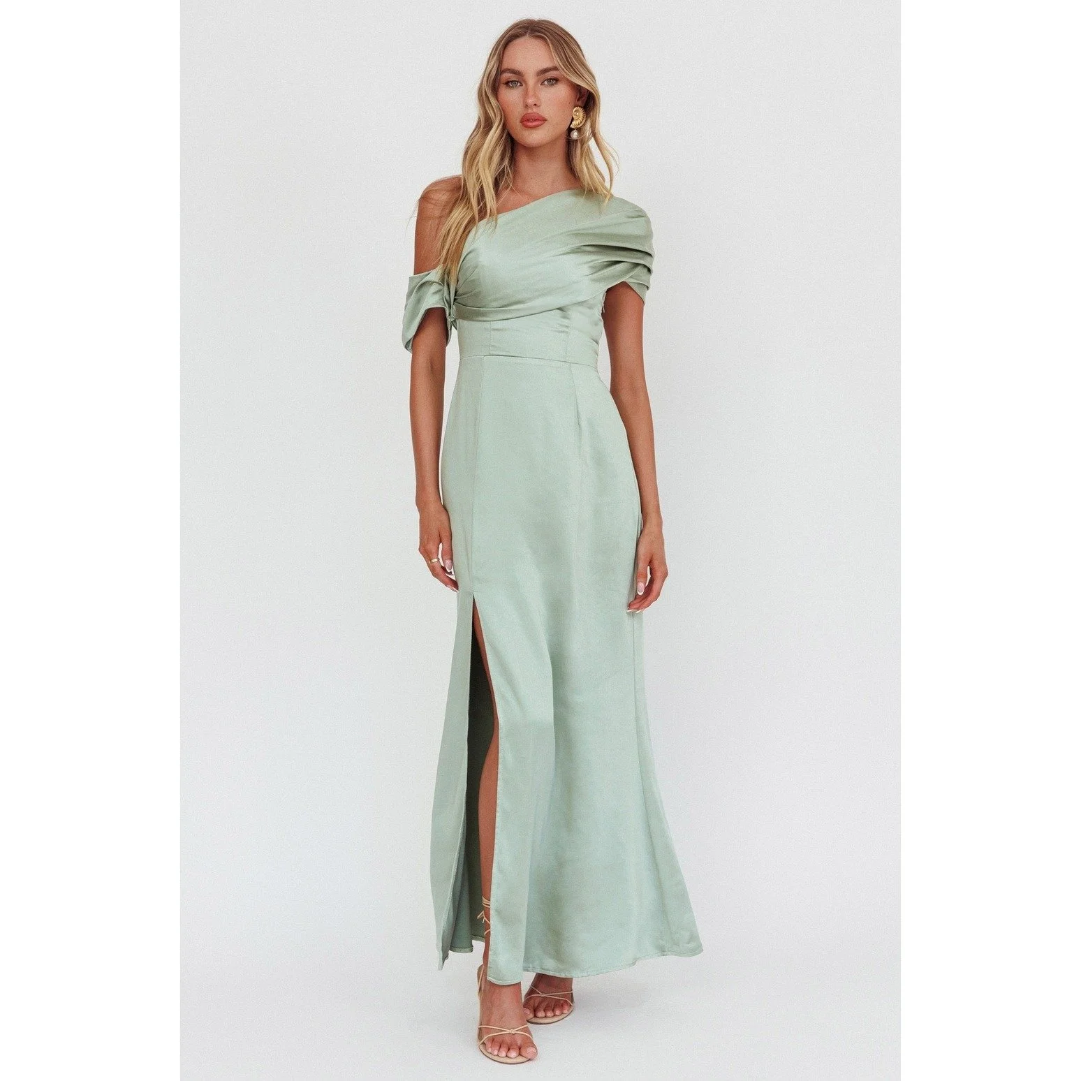 formal dress for black tie wedding Sage One-shoulder Floor Length Chiffon Draped Bridesmaid Prom Dress main image 0