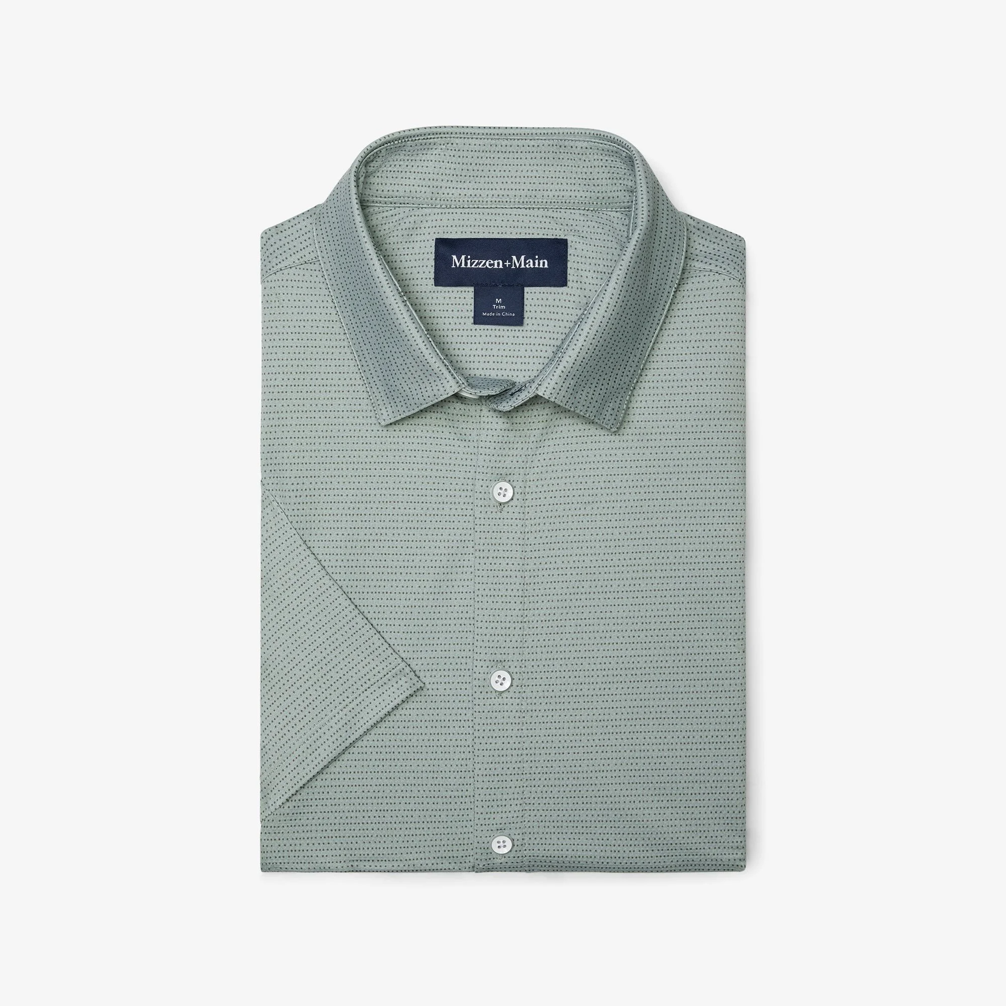 M+M Halyard SS Dress Shirt Pale Green Dot Stripe