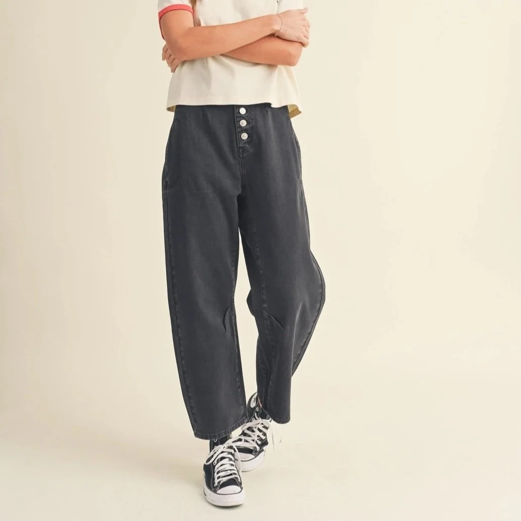 Washed Cotton Barrel Pants Navy