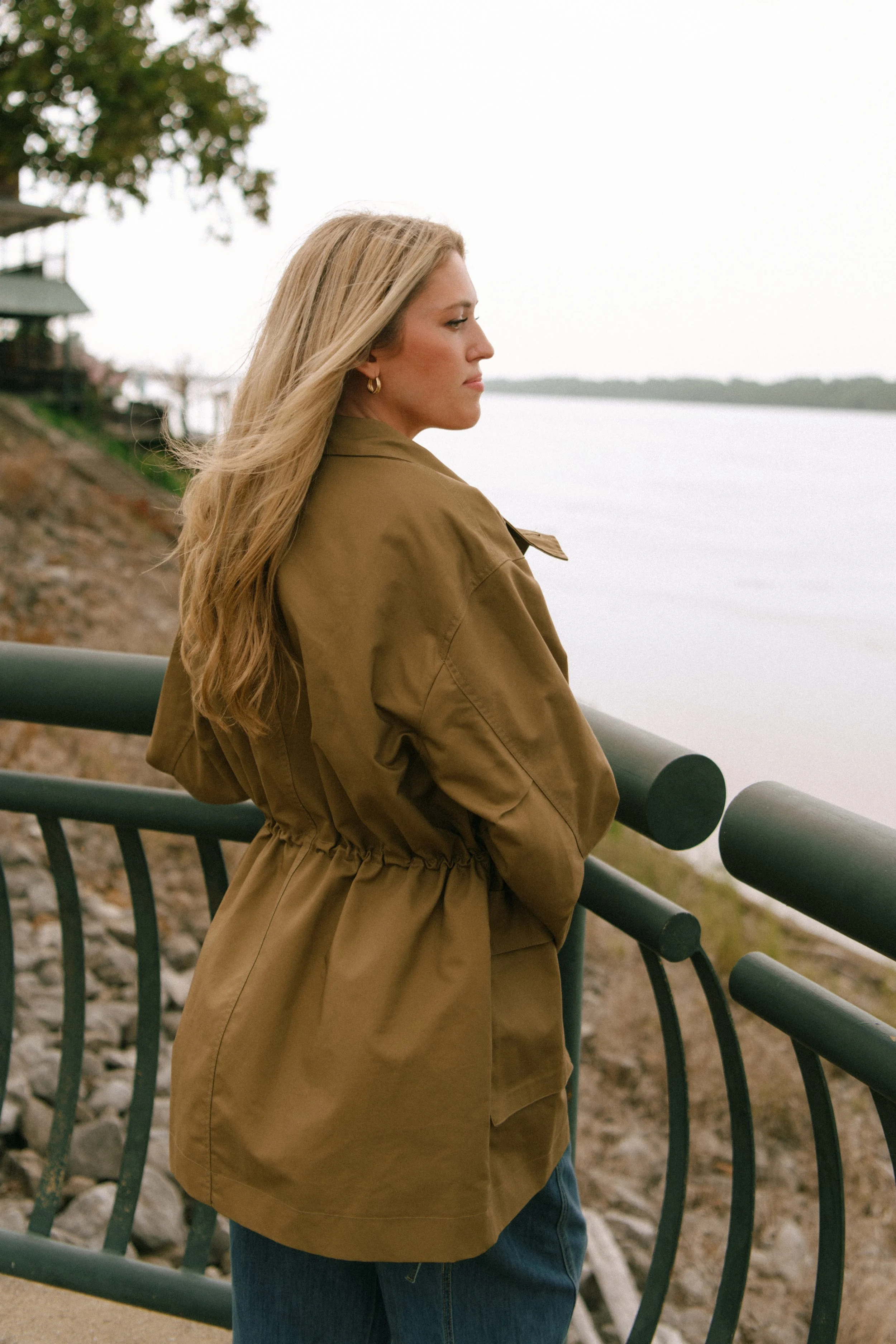 Stand Collar Utility Field Jacket Olive Brown