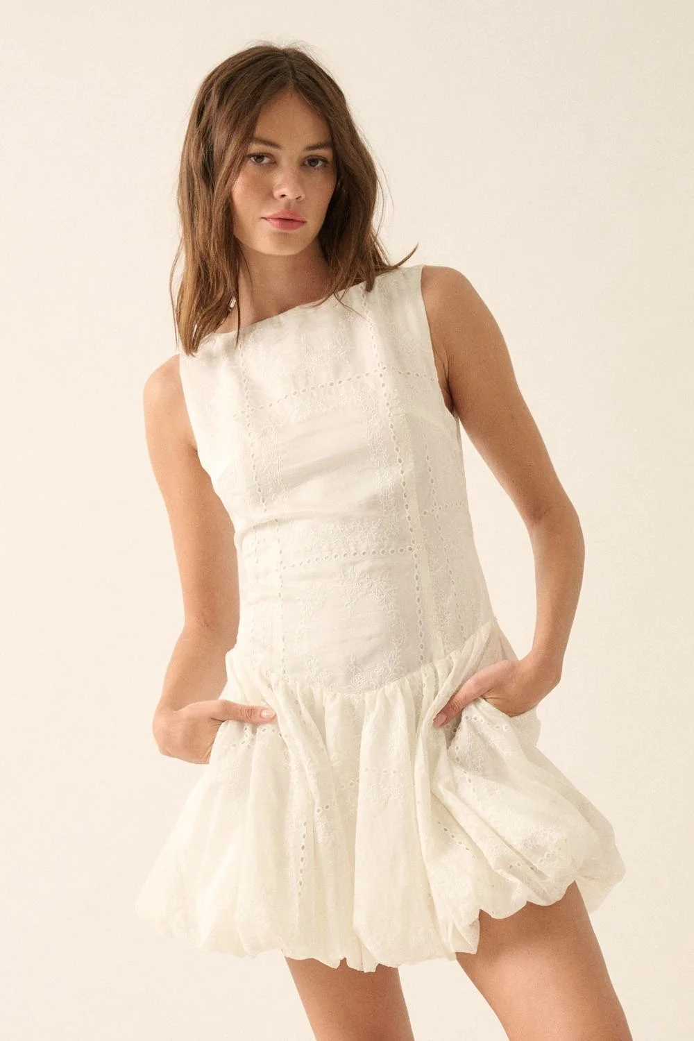 knee length dresses for ladies Sleeveless Drop Waist Mini Dress with Structured Bodice | Boat Neck Black  Cocktail Dress for Women | Cotton Poplin A-Line Short Dress