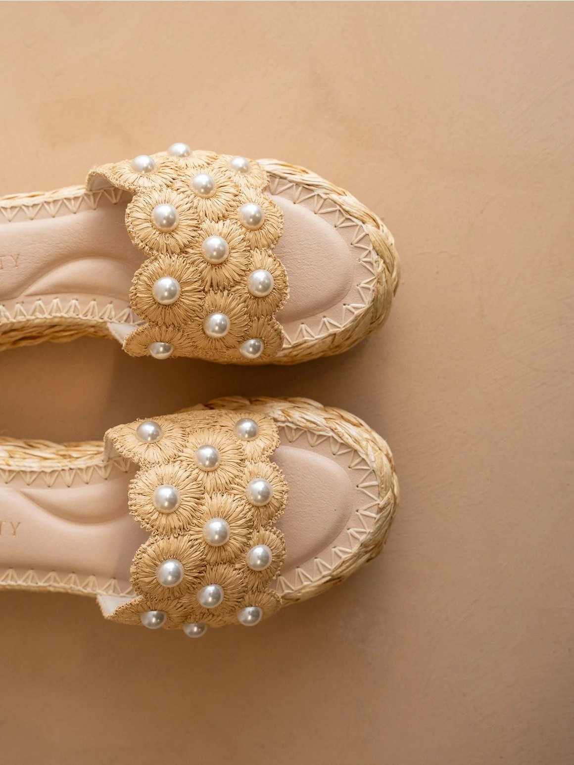 The Candice Natural Floral Raffia Platform Slide