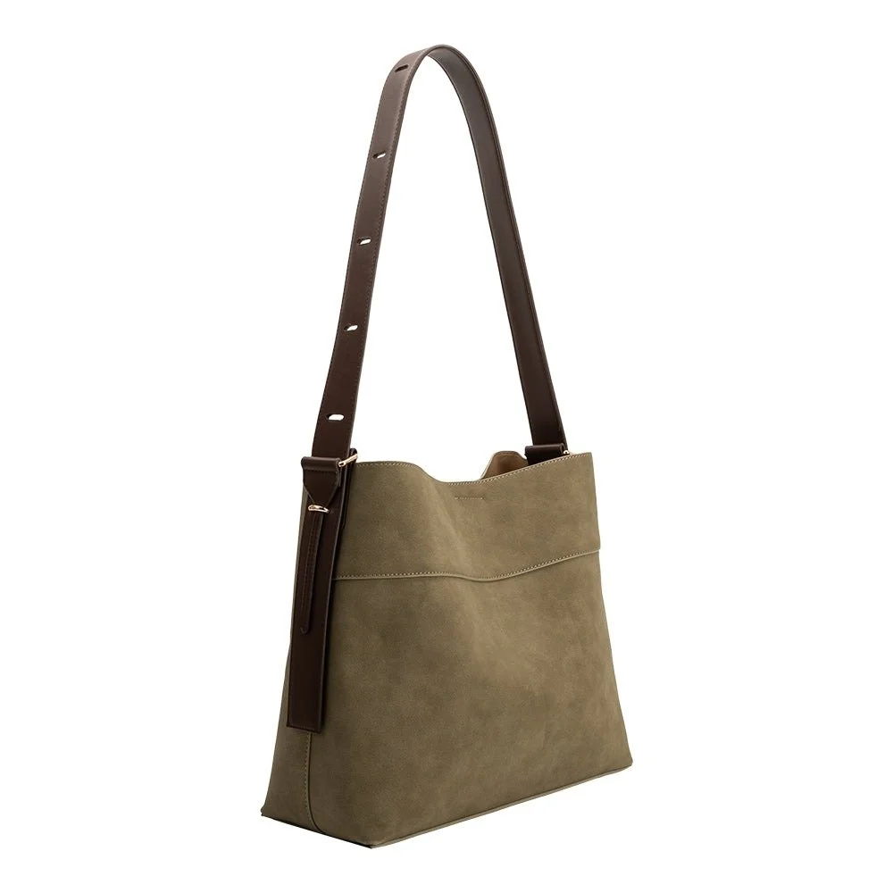 Melie Bianco Stormie Vegan Suede Tote Bag Olive