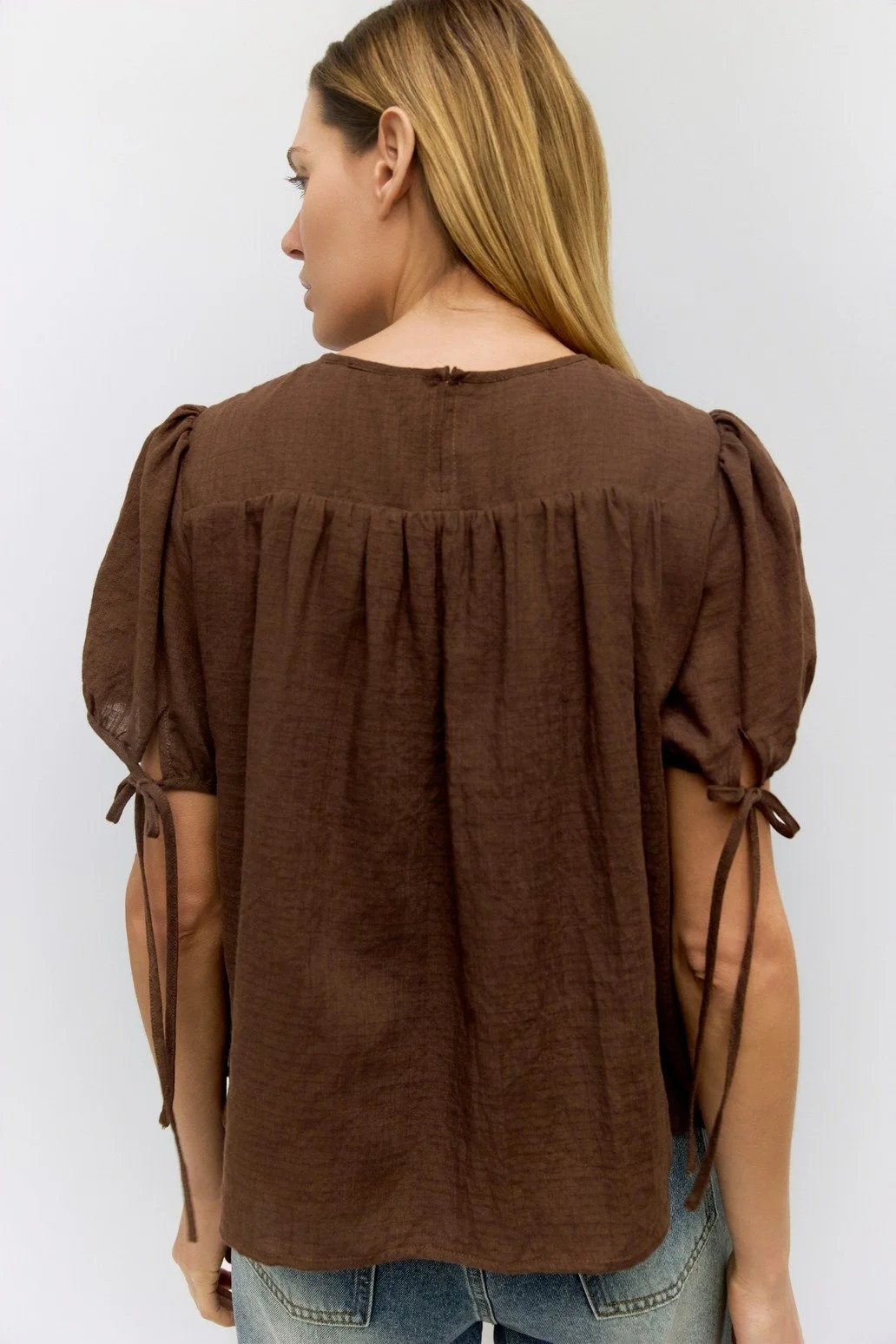 The Penelope Tiered Woven Top Brown