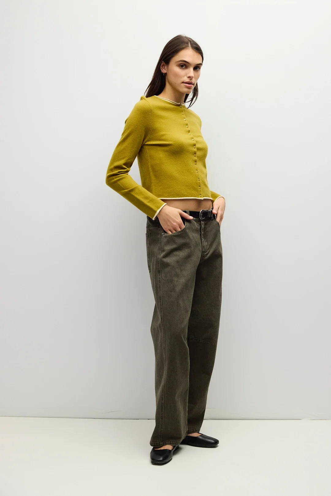 The Jolie Contrast Cardigan Chartreuse/Cream