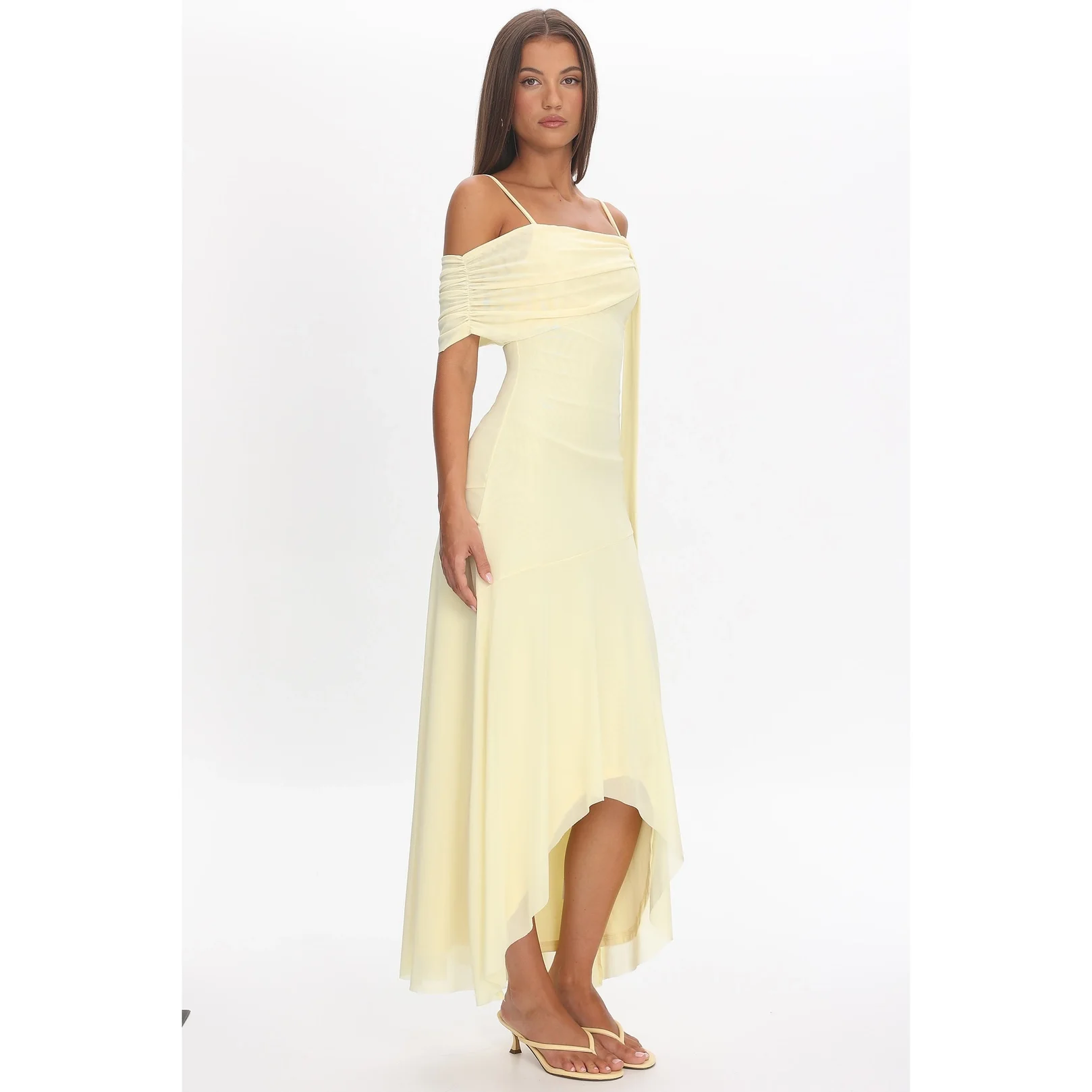 One Shoulder Draped Midi Dress Butter