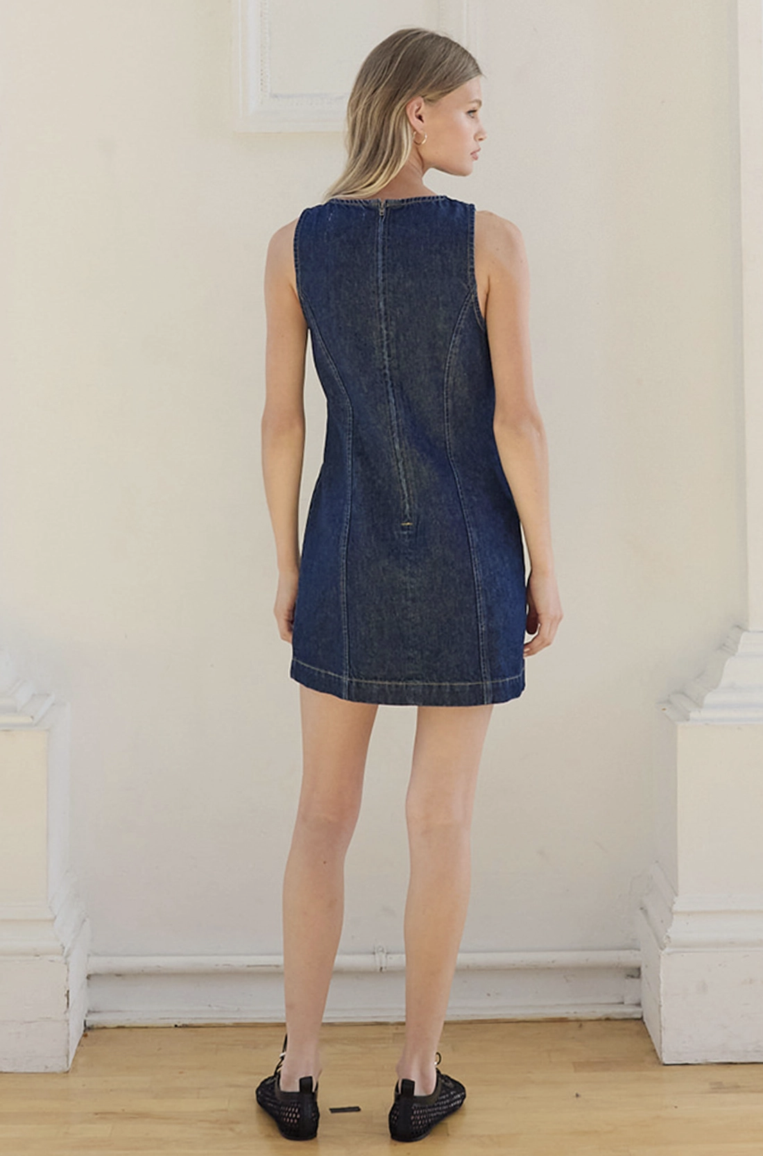 Sleeveless A-line Mini Dress Dark Denim