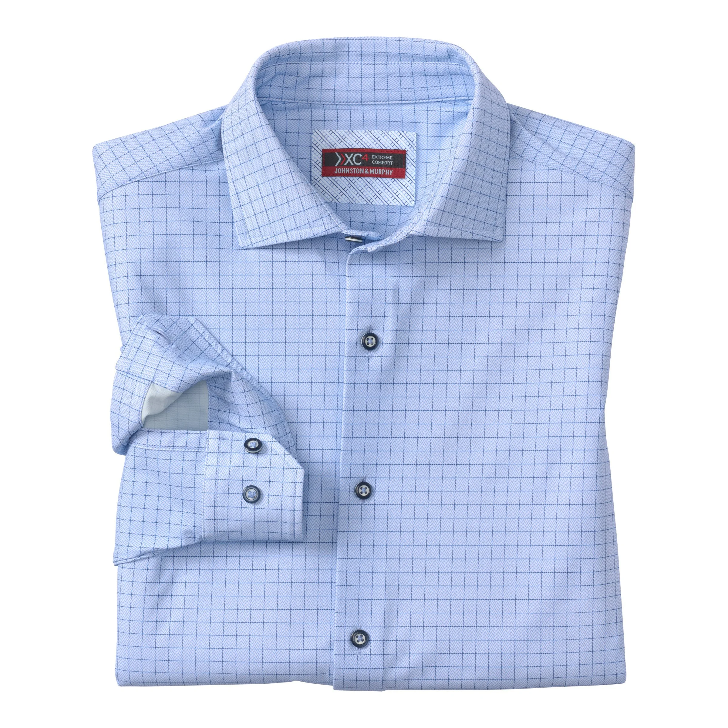 J&M XC4 Motion Dress Shirt Blue/Navy Herringbone Grid