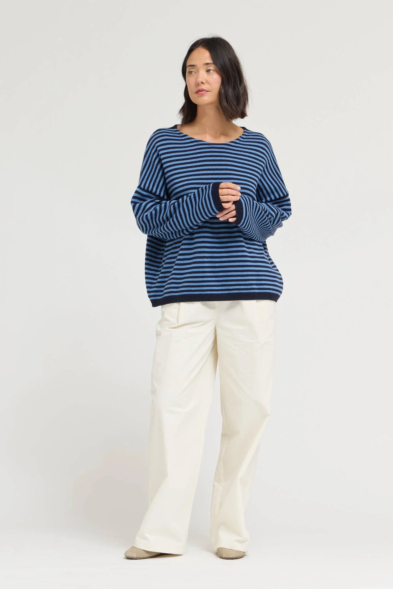 Loose Fit Cotton Sweater Top Midnight Blue