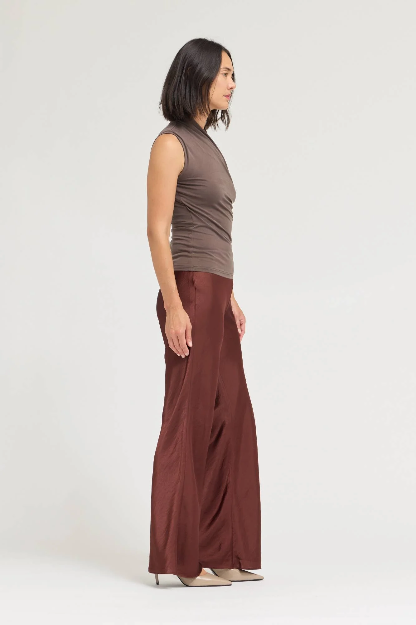 Fluid Bias Satin Pant Aubergine