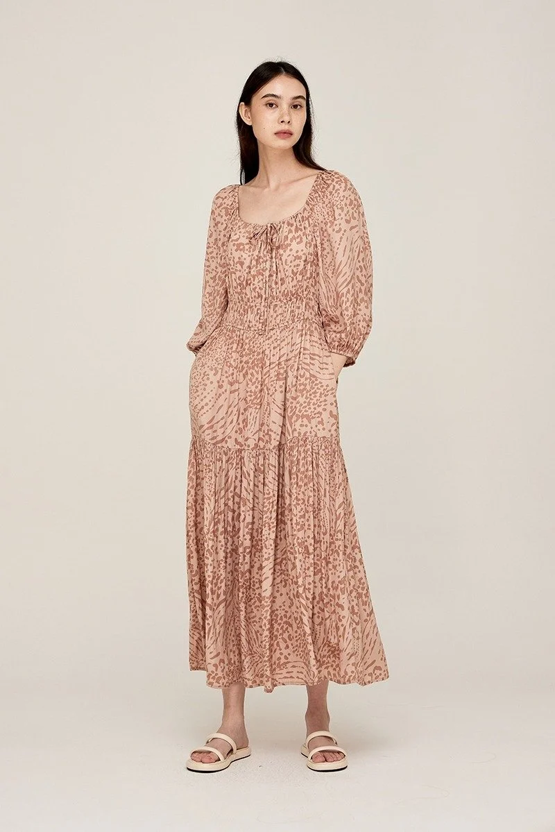 Printed Satin Midi Dress Pink Smoke