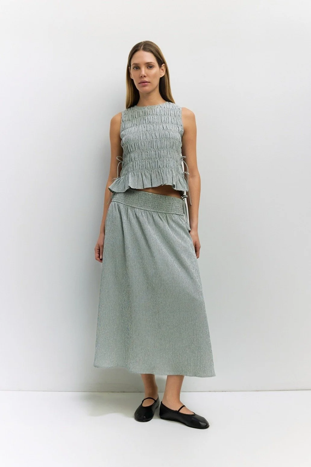 The Malorie Smocked Top Seafoam Gingham