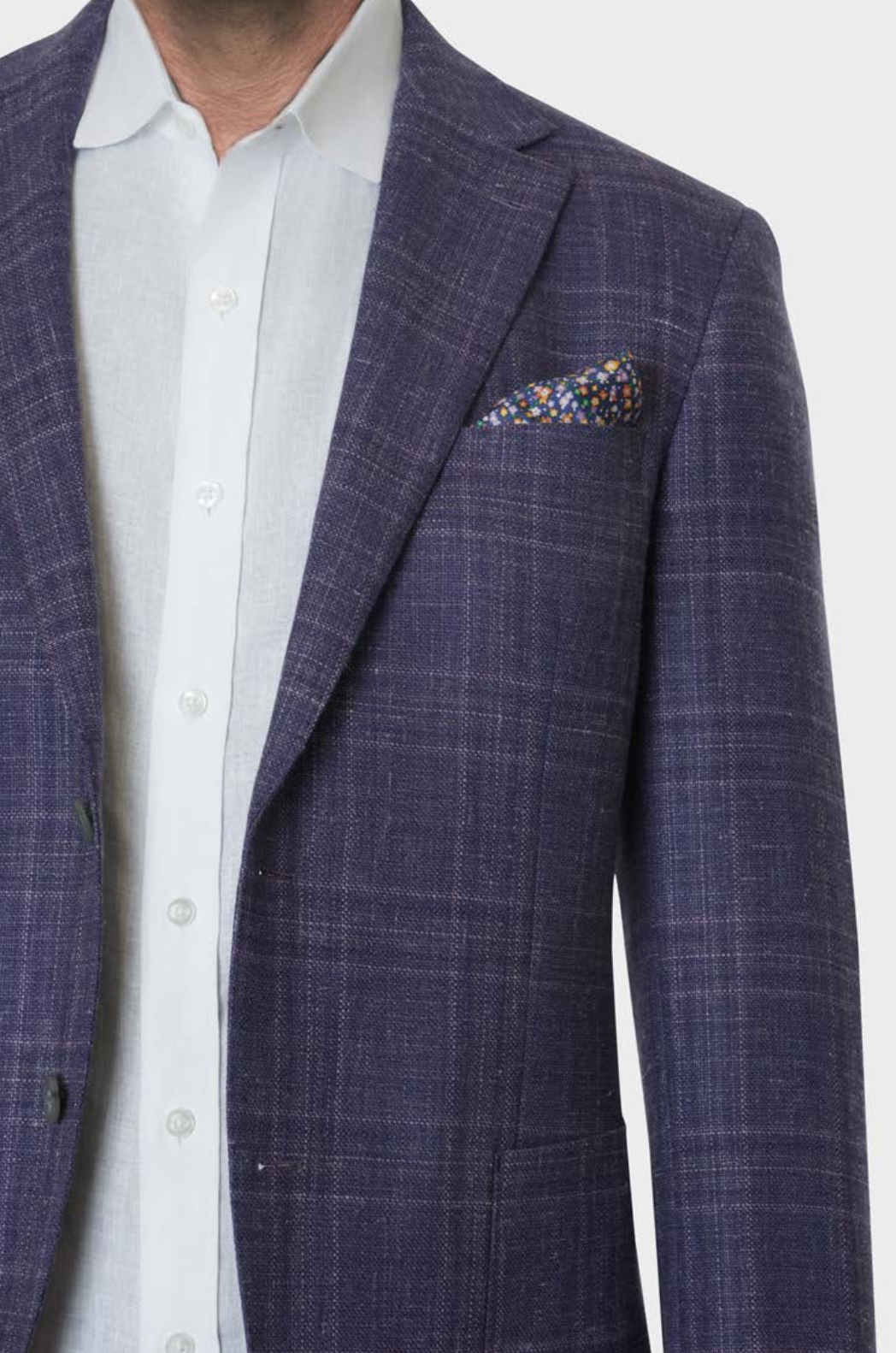 Notch Lapel Sport Coat Guabello Wool/Silk/Linen - Purple Windowpane - 6311