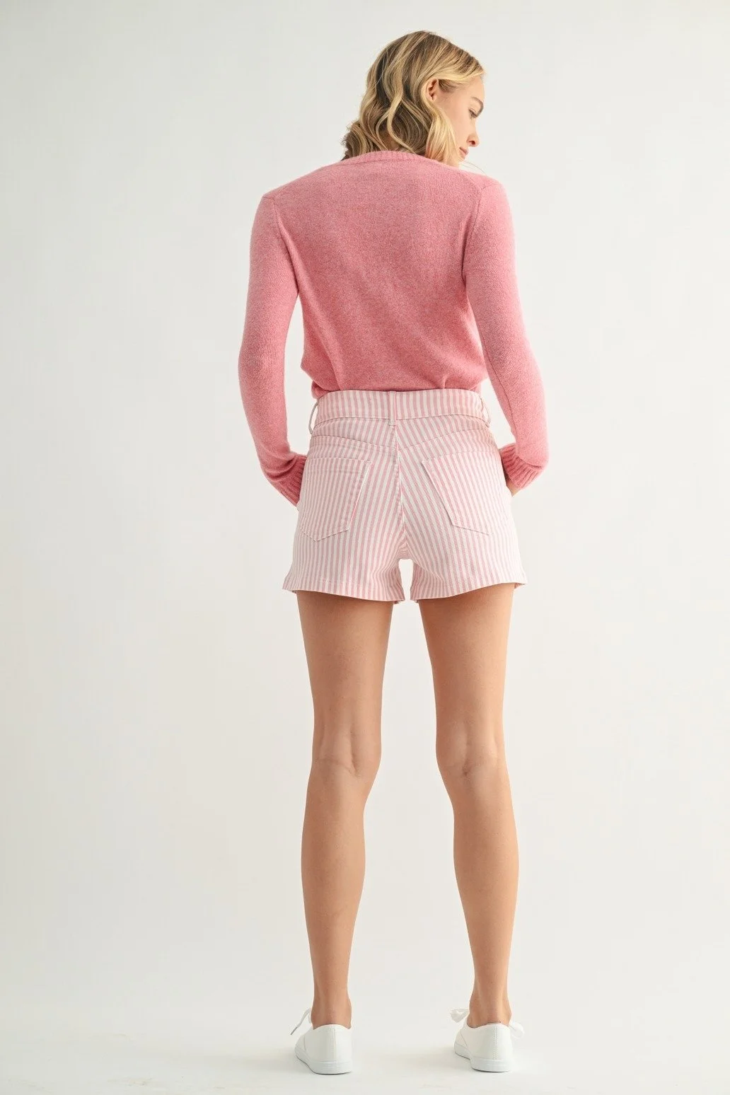 High Rise Utiity Cargo Shorts Pink Stripe