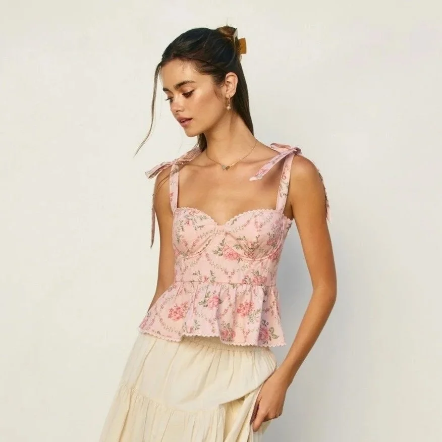 Romantic Garden Ruffled Corset Top Pink