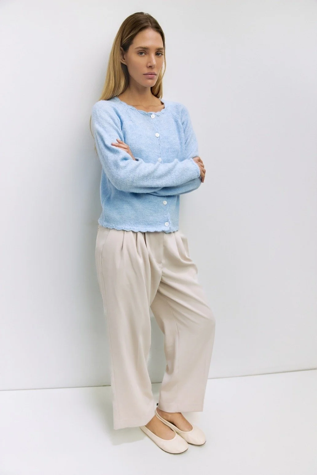 The Tiffany Scalloped Cardigan Baby Blue