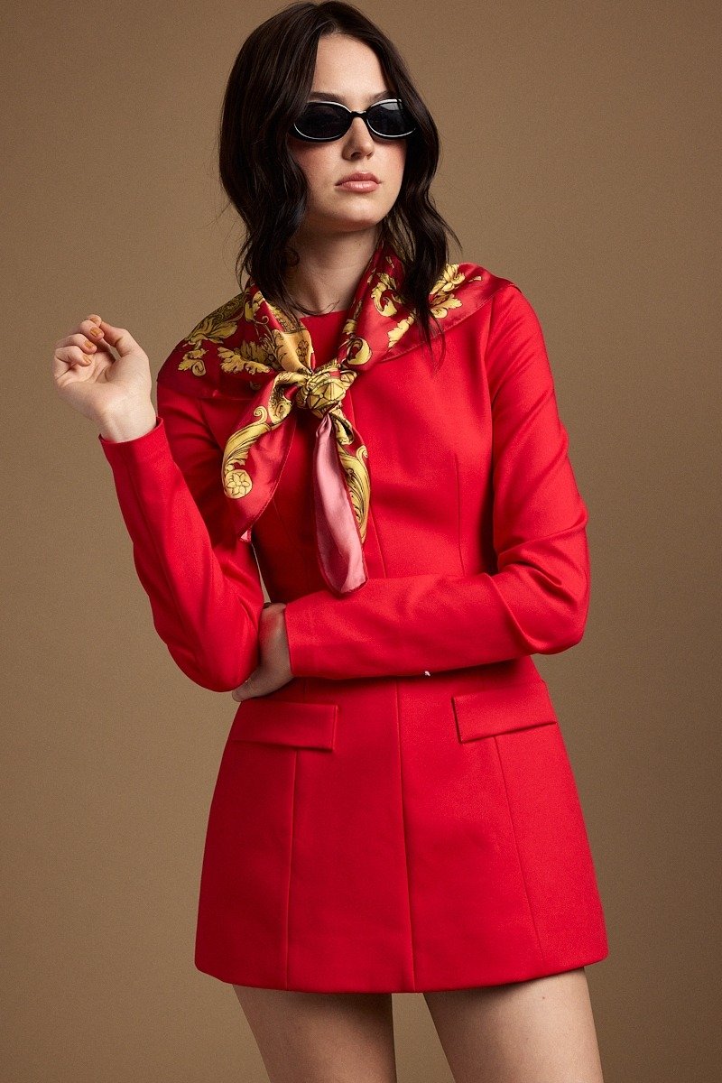 Boatneck Fit-&-Flare Mini Dress Red