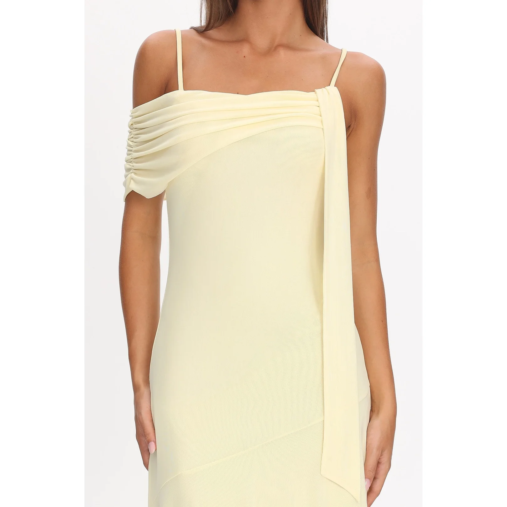 One Shoulder Draped Midi Dress Butter
