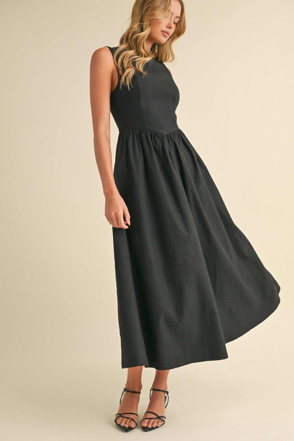 Boatneck Scoop Back Midi Dress Black