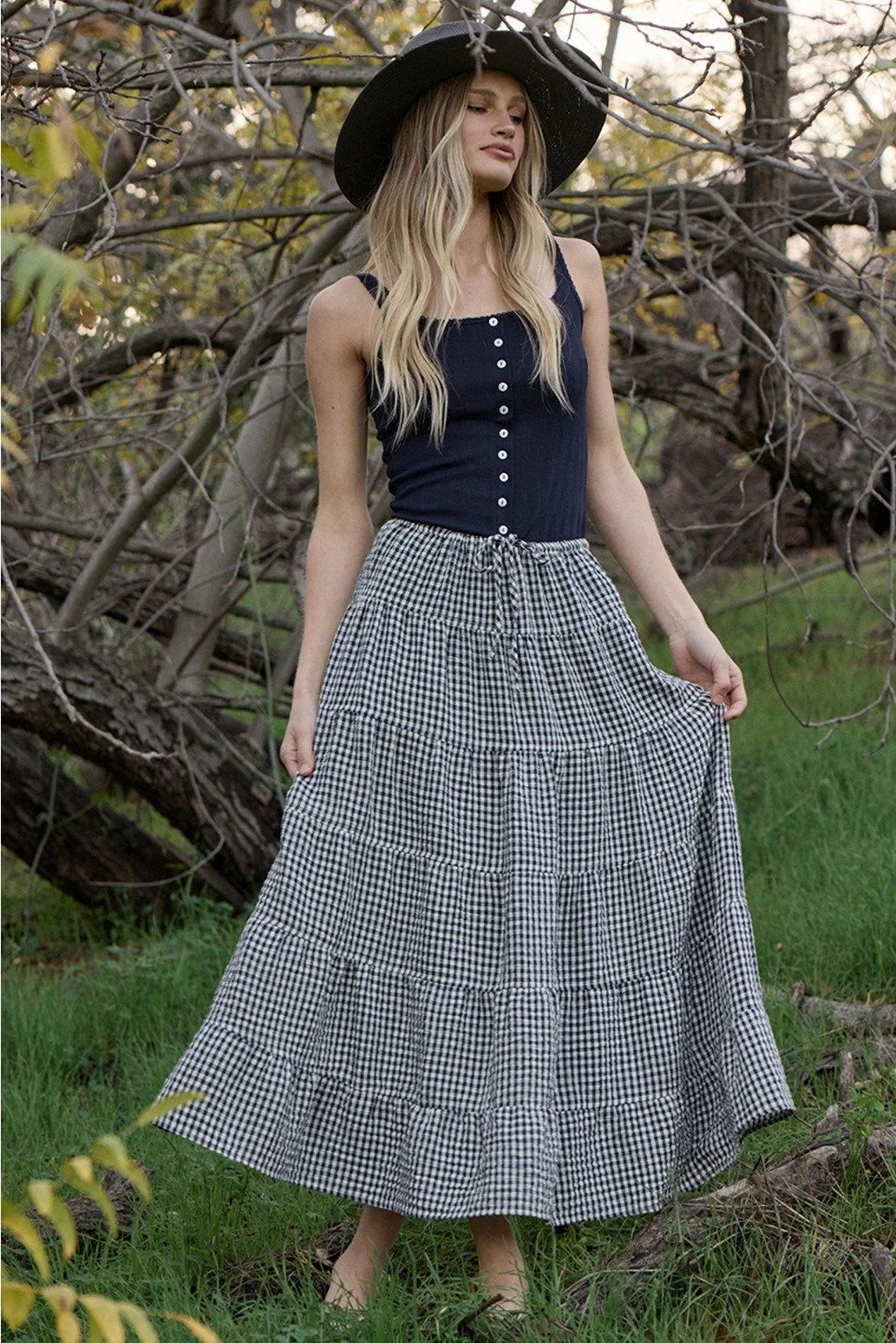 Pointelle Ribbed Button Front Cami Navy