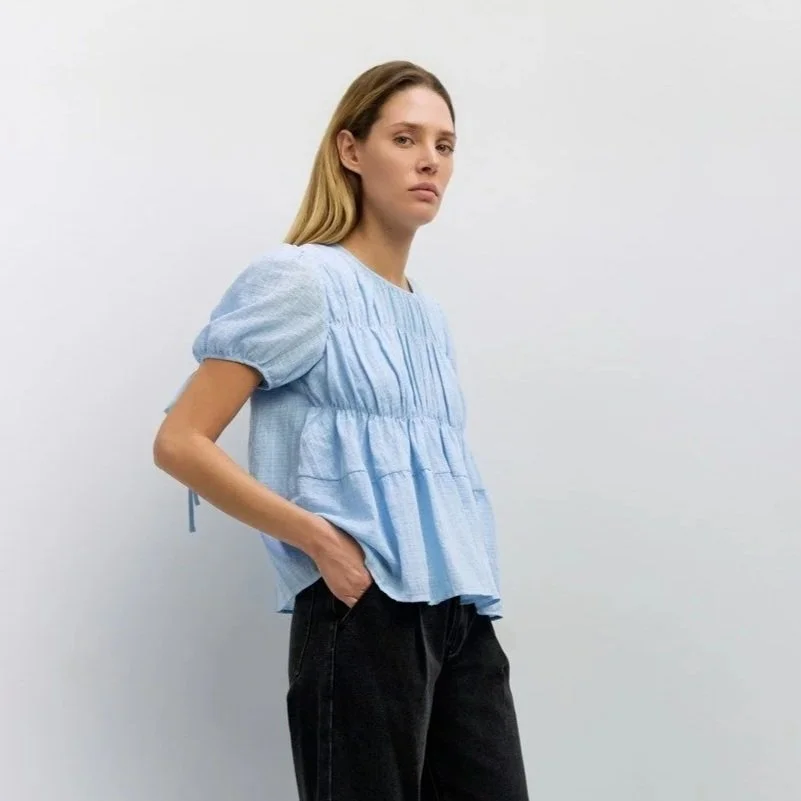 The Penelope Tiered Woven Top Blue