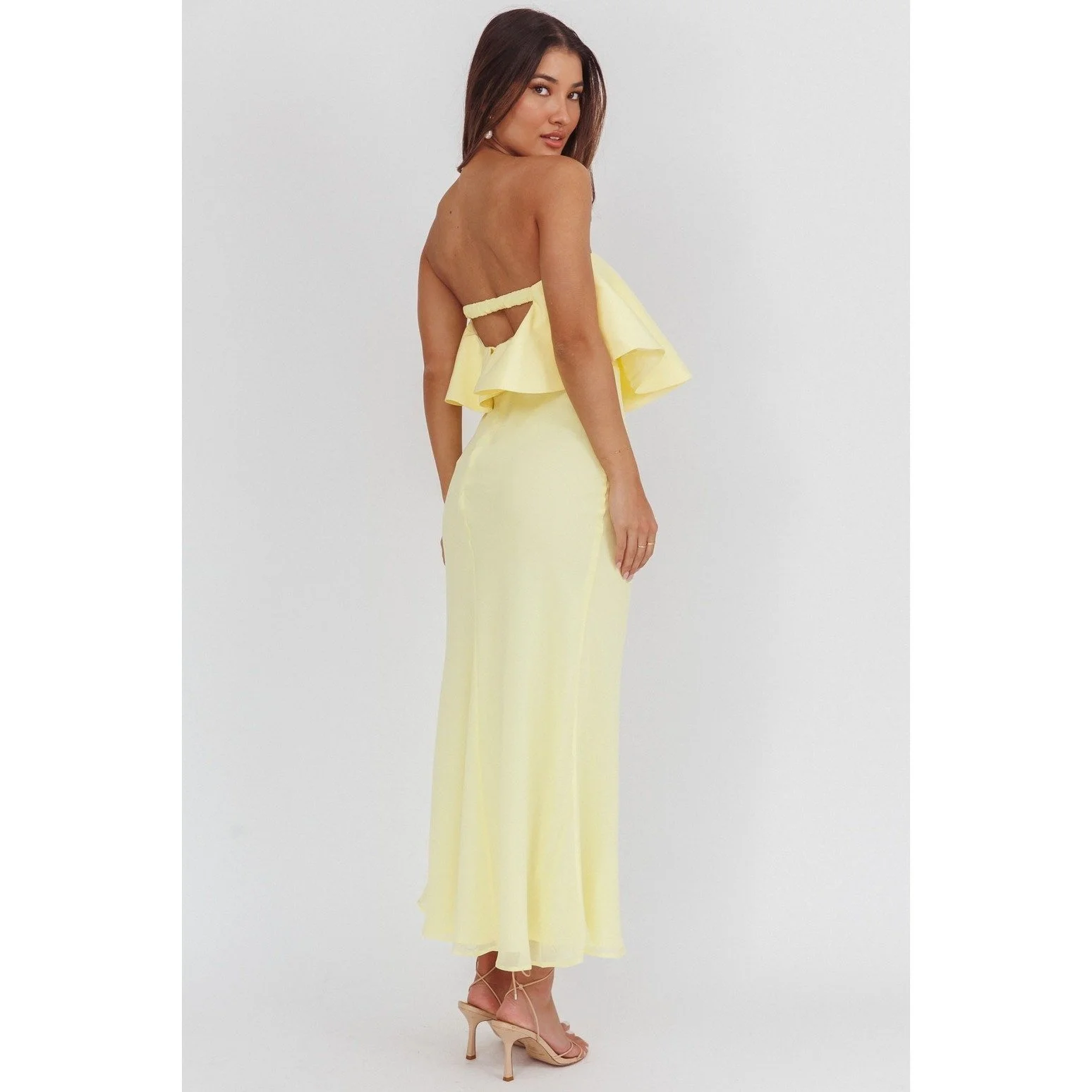 Strapless Ruffle Maxi Dress Lemon