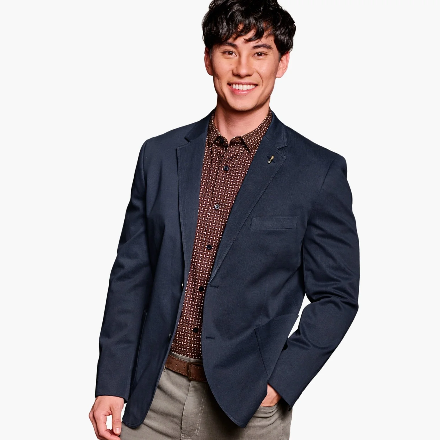 J&M Washed Cotton Blazer Navy