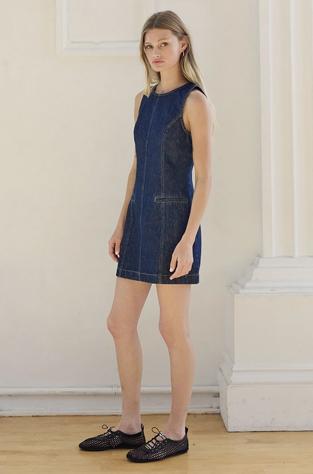 Sleeveless A-line Mini Dress Dark Denim