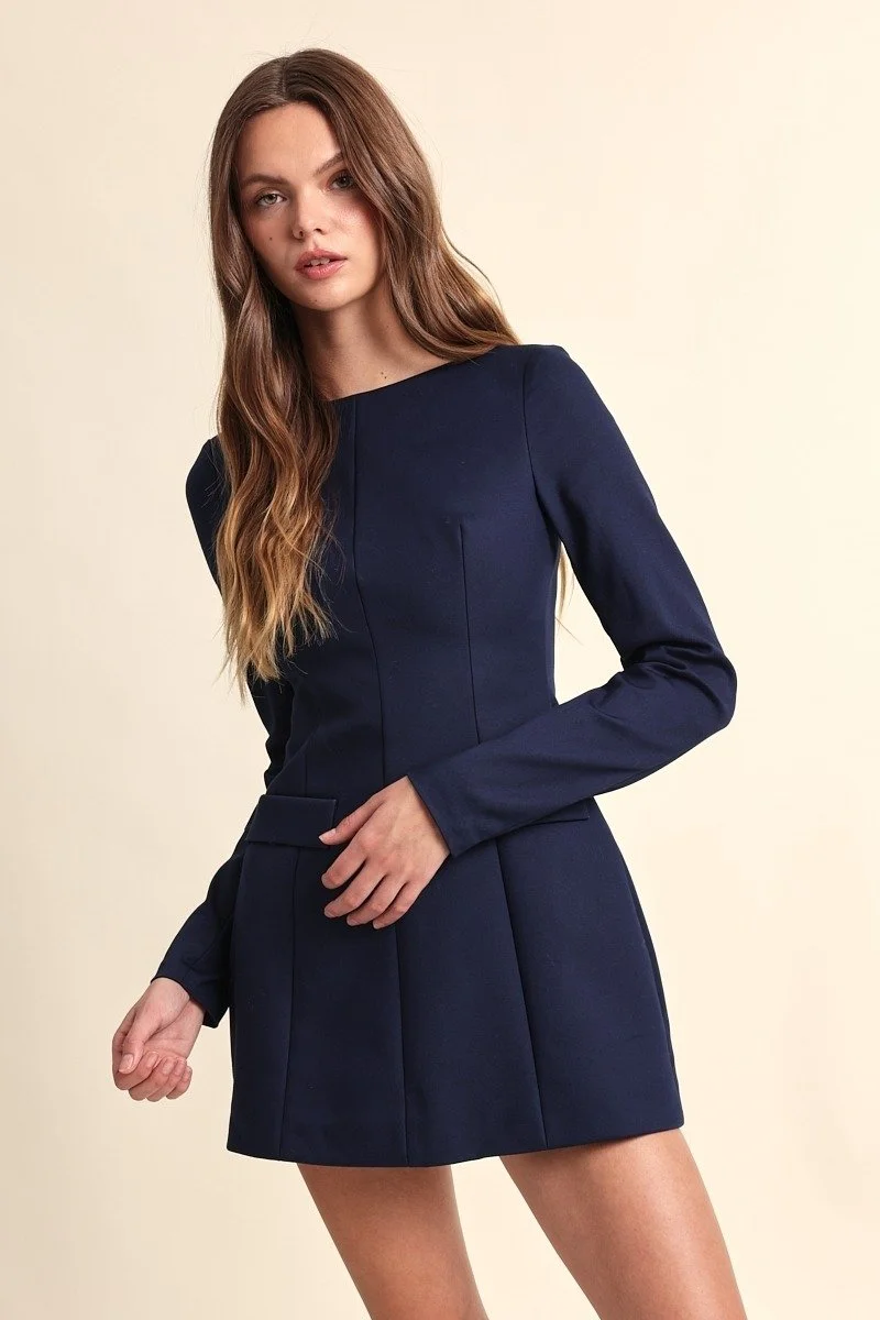 Boatneck Fit-&-Flare Mini Dress Navy