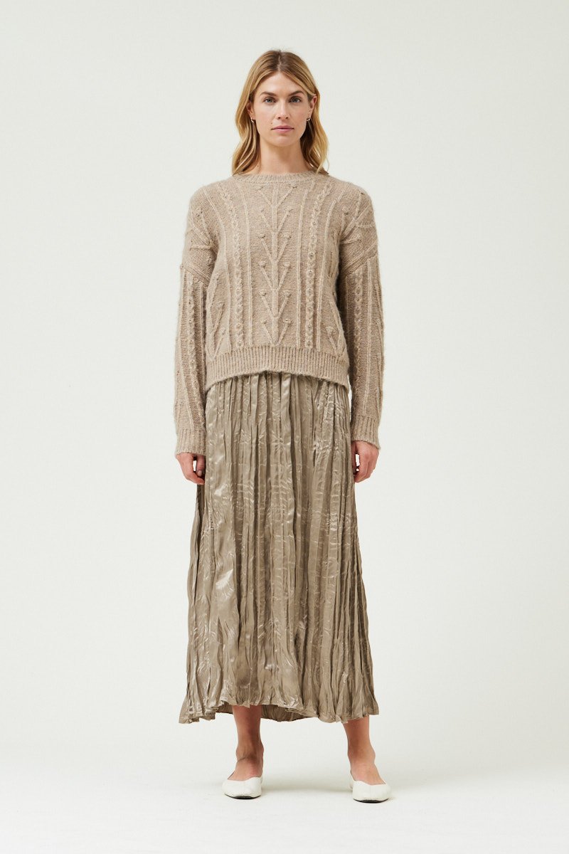 Pleated Midi Skirt Fawn
