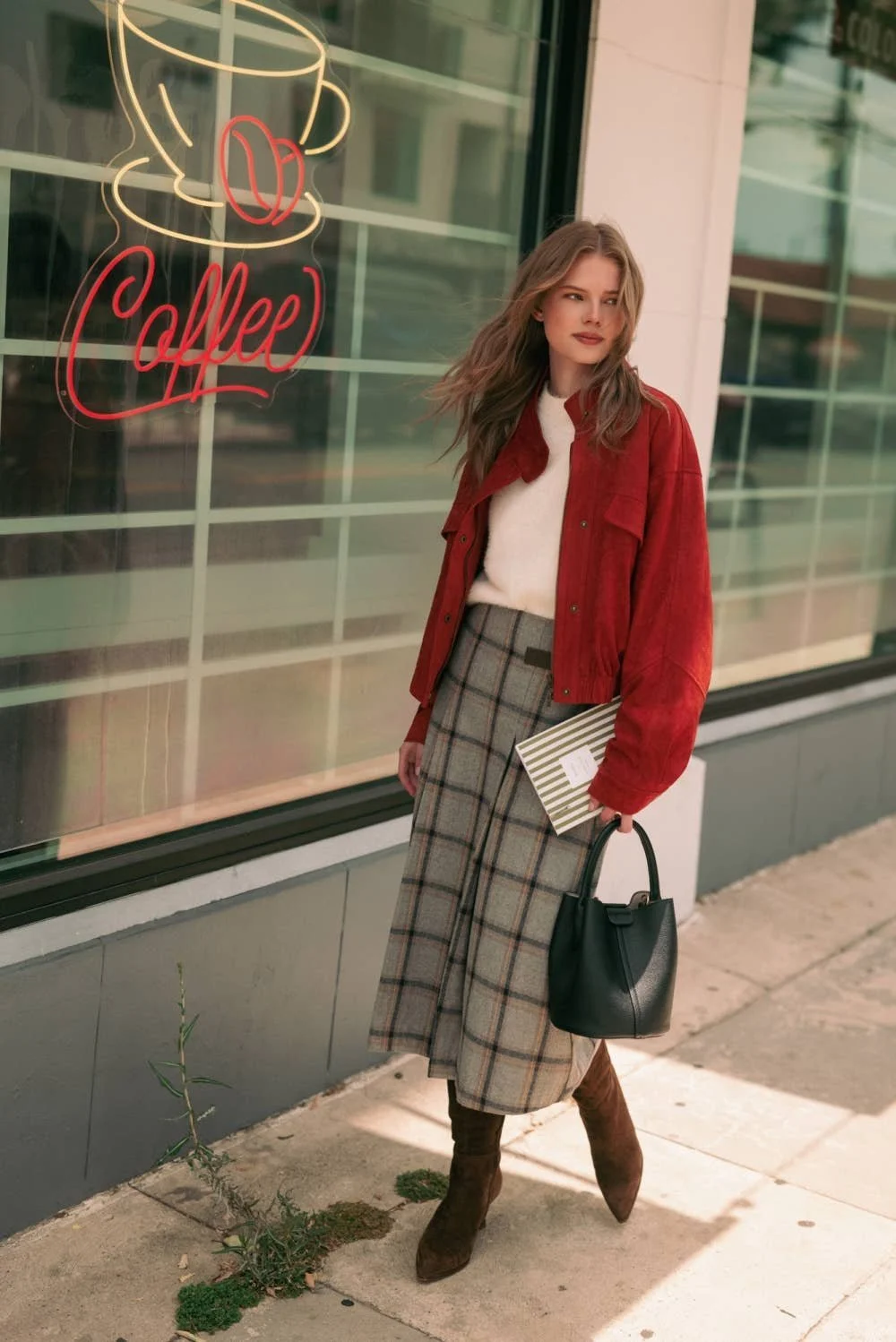 Pleated Midi Wrap Skirt Gray Multi Plaid