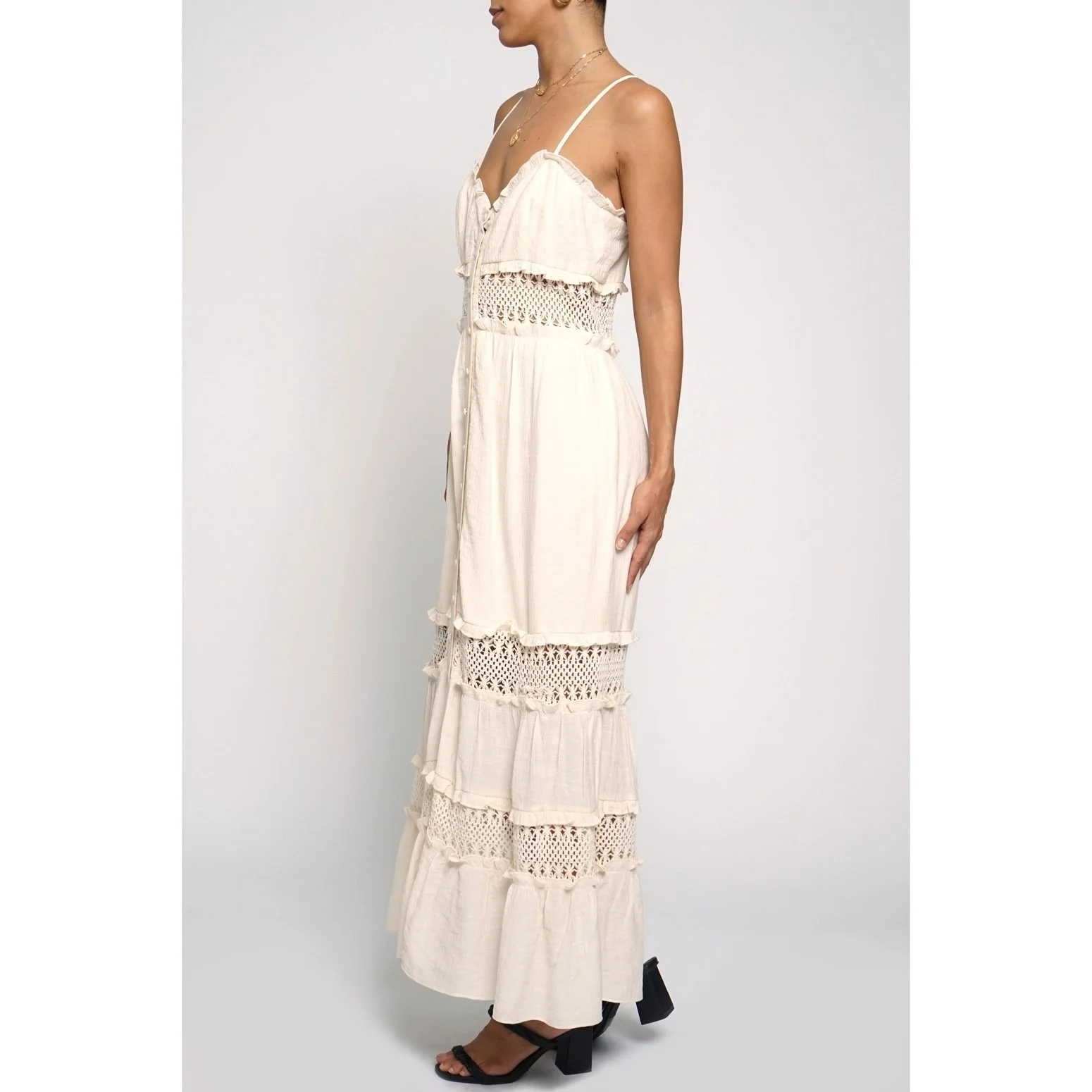 chinese dress ladies Lovelight Lace Bodice Halter Maxi Dress Black main image 1