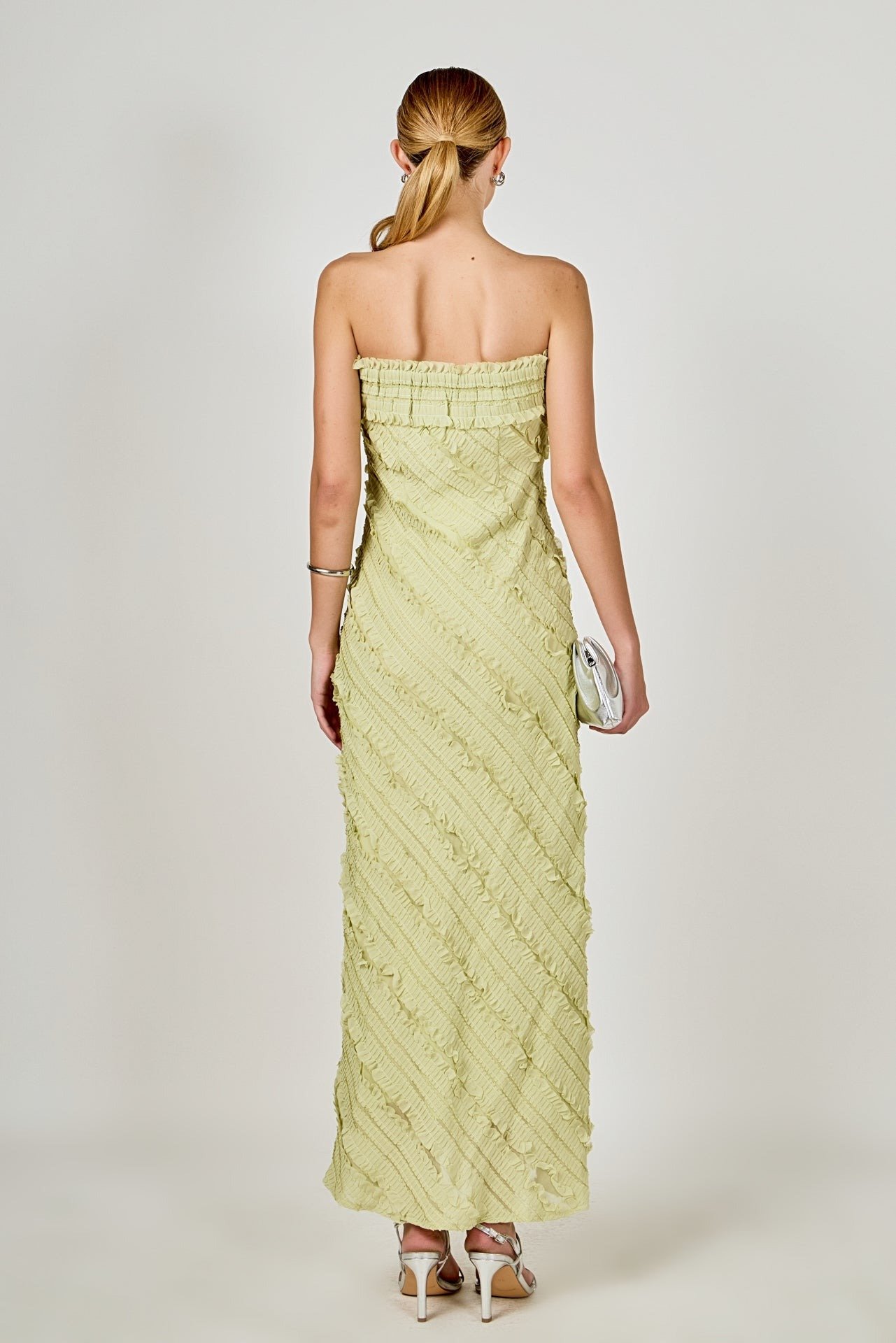 Strapless Textured Column Maxi Dress Pistachio
