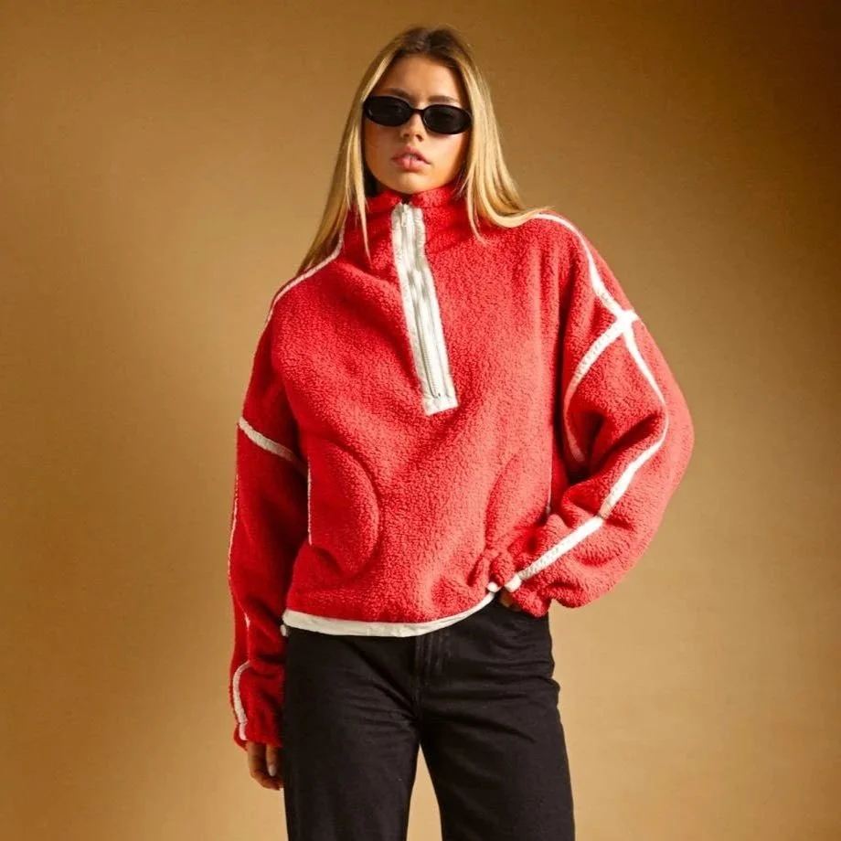 Half Zip Sherpa Pullover Cherry