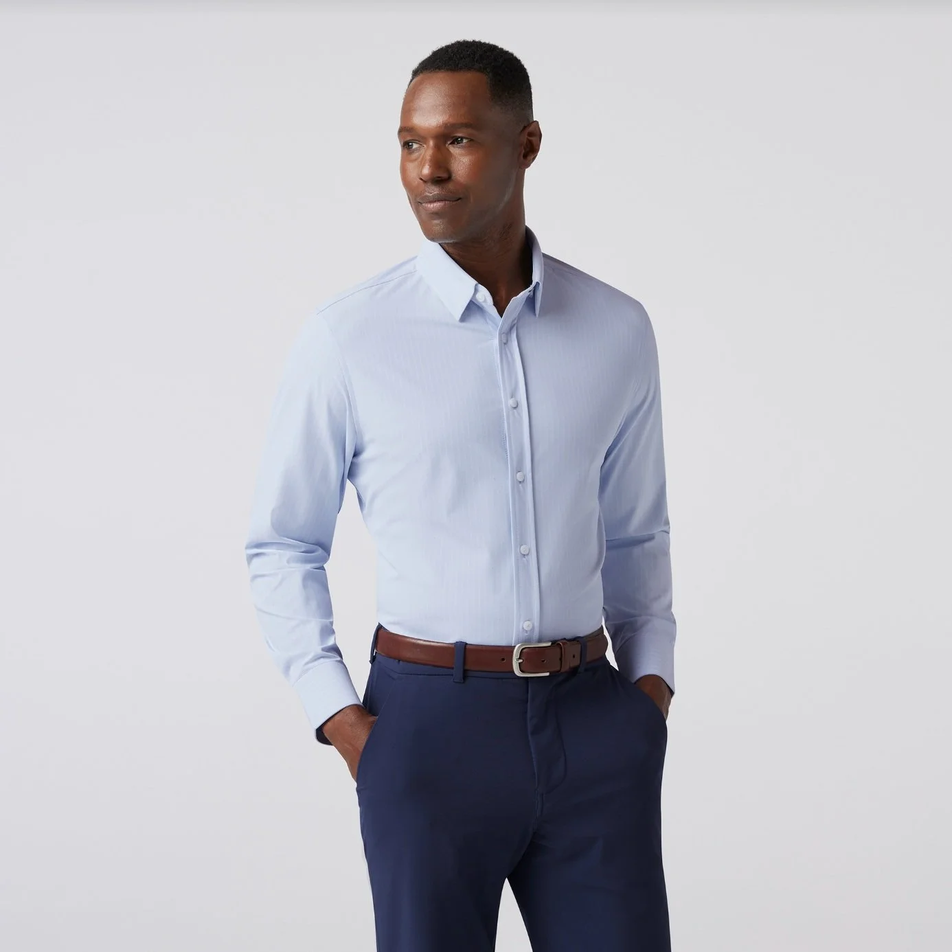Mizzen + Main Leeward Formal Dress Shirt Sky Pinstripe