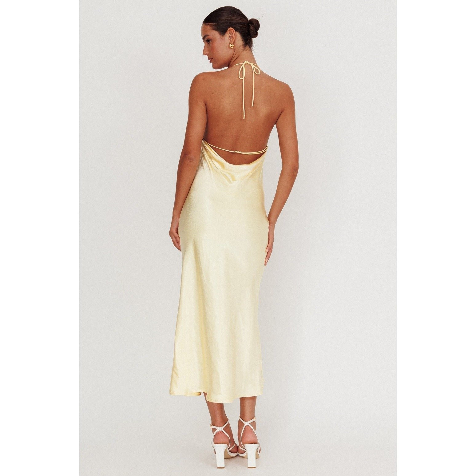 Cowl Neck Satin Slip Dress Yellow Floral