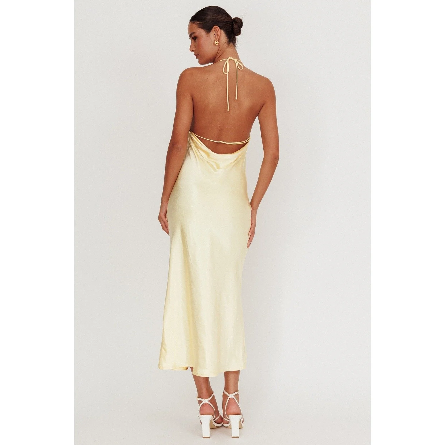 white christmas dresses Carnation Yellow Satin Maxi Dress - US 4