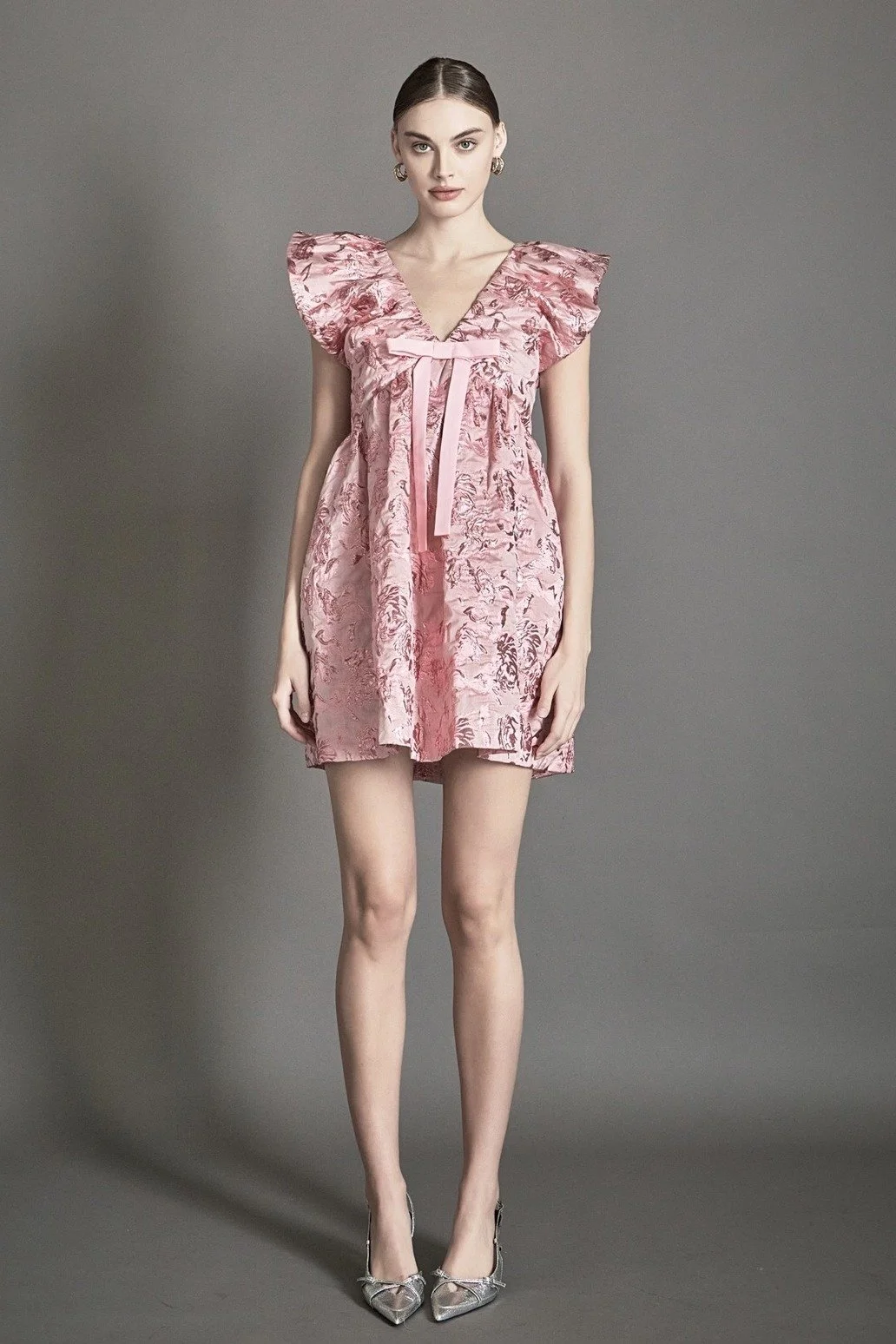 Jacquard Print Mini Dress Pink