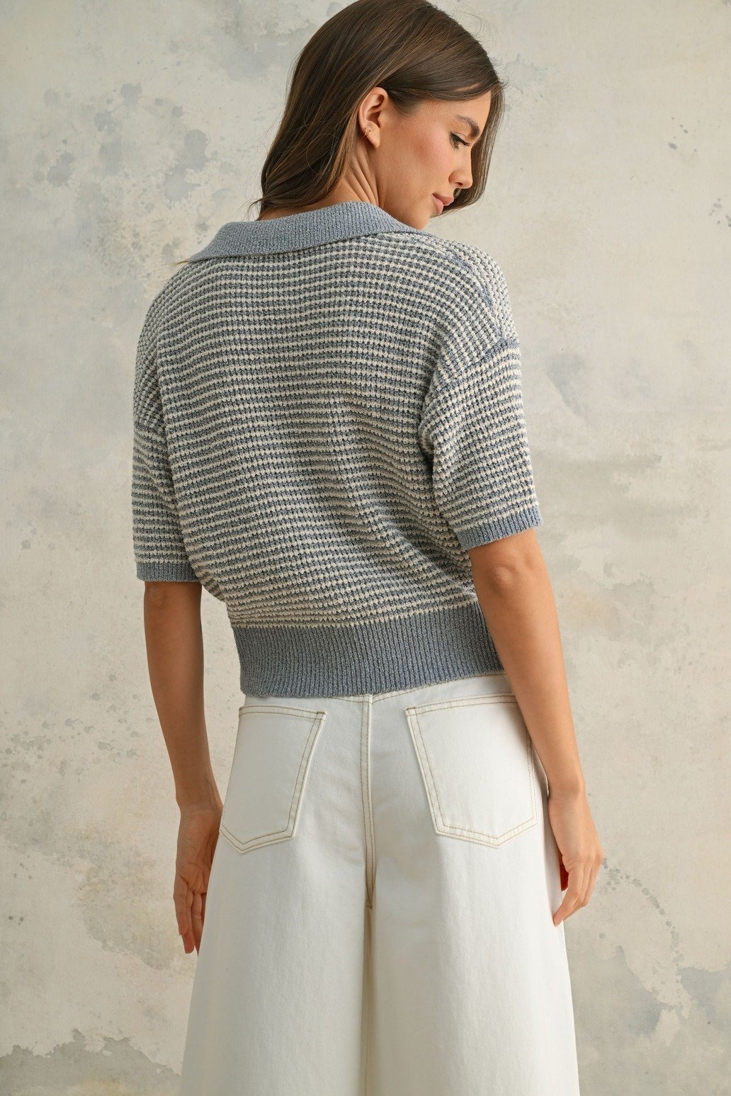 Polo Knit Sweater Cream & Cornflower