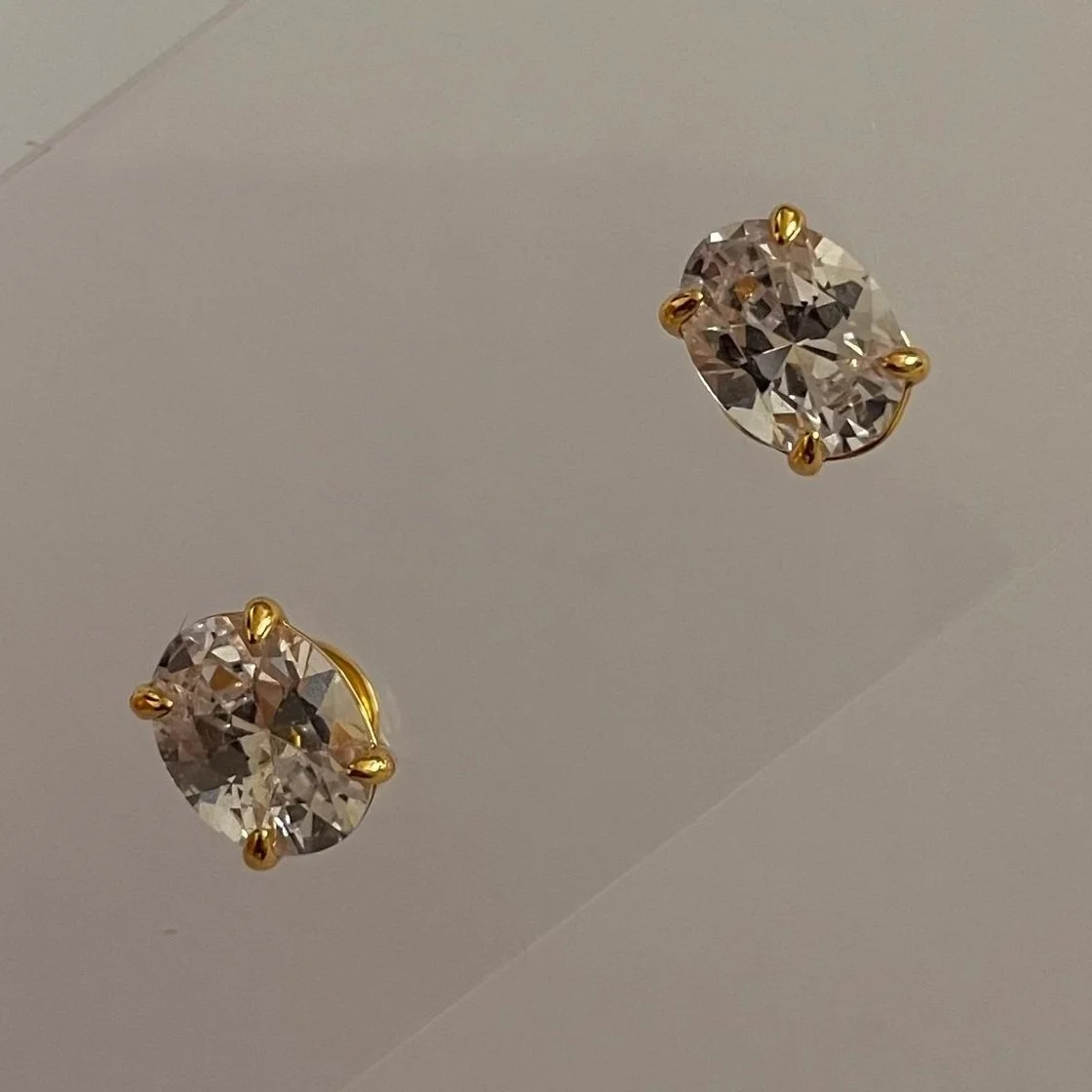 Oval Studs Clear Cubic Zirconia & Gold