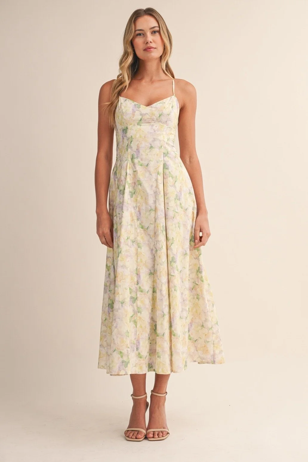 Sweetheart Pleated Midi Sundress Pastel Floral